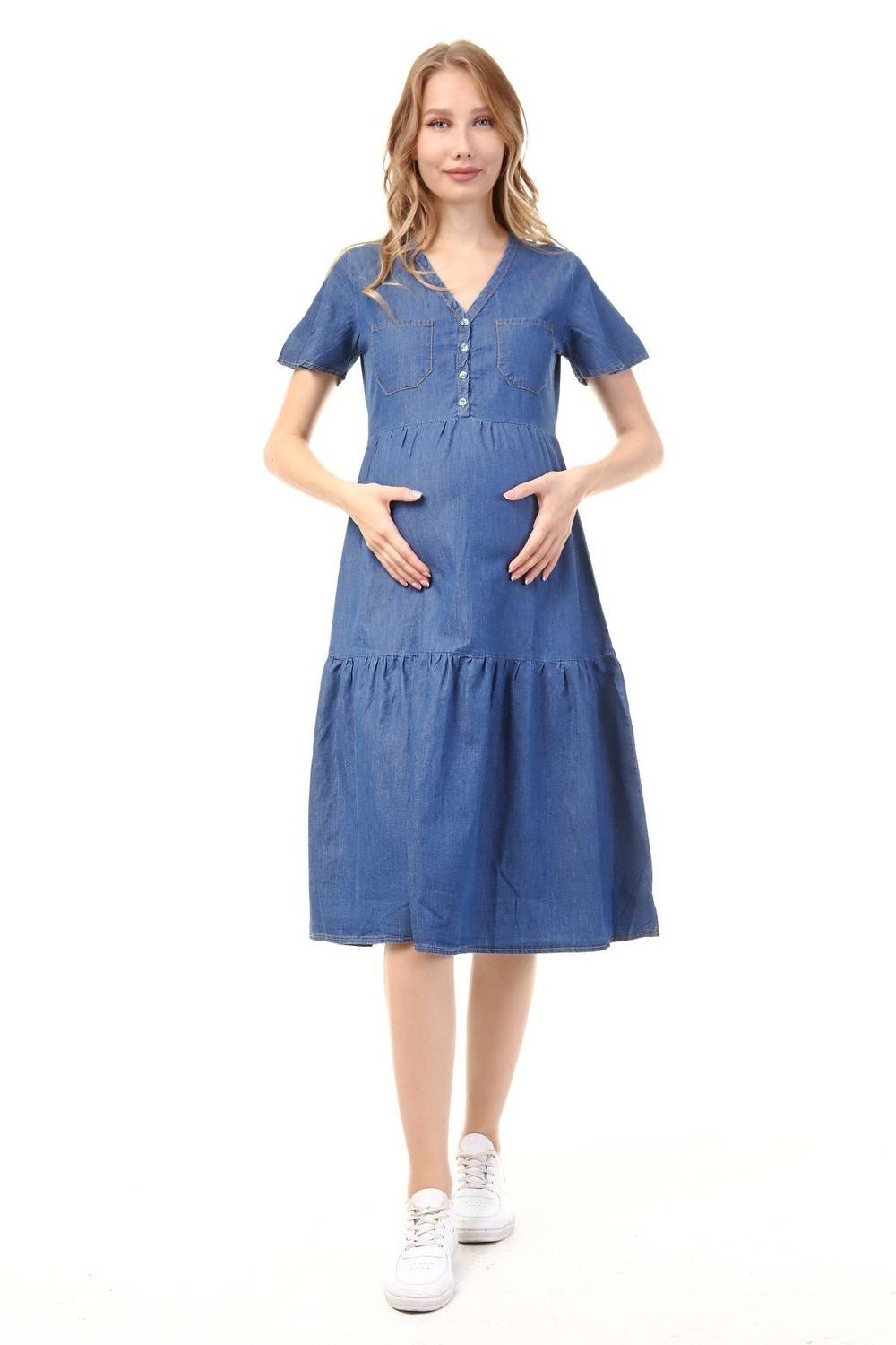 Luvmabelly MYRA5025 - Maternity Dress Jeans With Buttons and Pockets - Blue