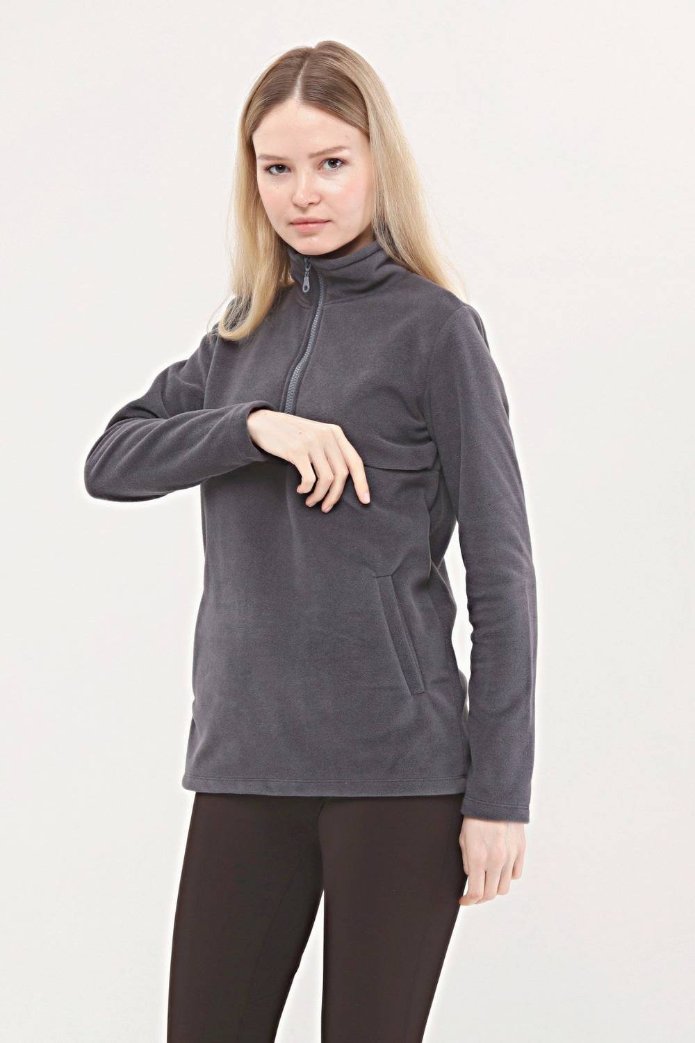 Luvmabelly MYRA4551 Zippered Breastfeeding Fleece -Smoked