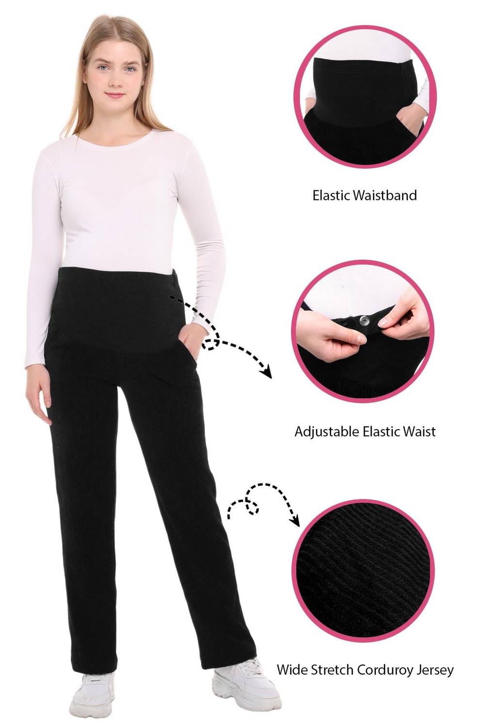 Luvmabelly MYRA8510 Adjustable Waist Winter Velvet Maternity Pants - Black