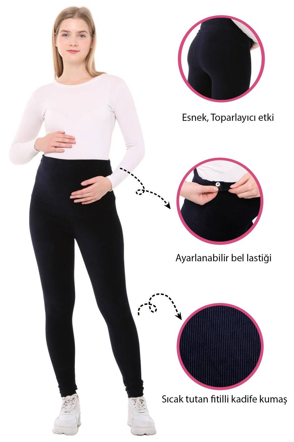 Luvmabelly MYRA8051 Adjustable Waist Winter Velvet Maternity Tights - Navy Blue