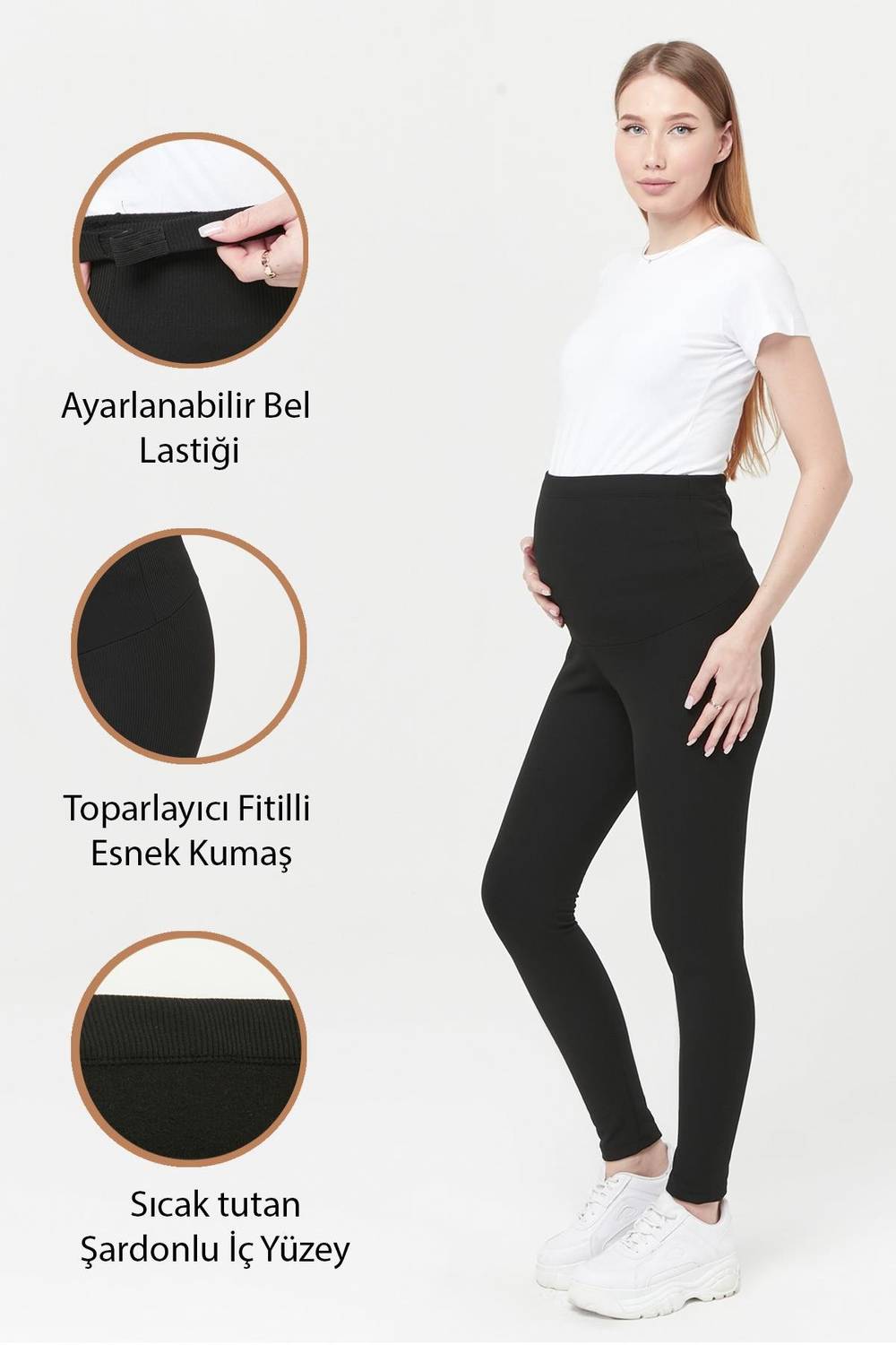 Luvmabelly MYRA8068 Corrugated Thermal Warm Adjustable Waist Maternity Tights - Black