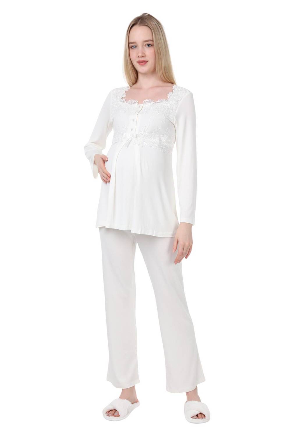 Luvmabelly MYRA9640B Lace Maternity Pajama Set - Ecru