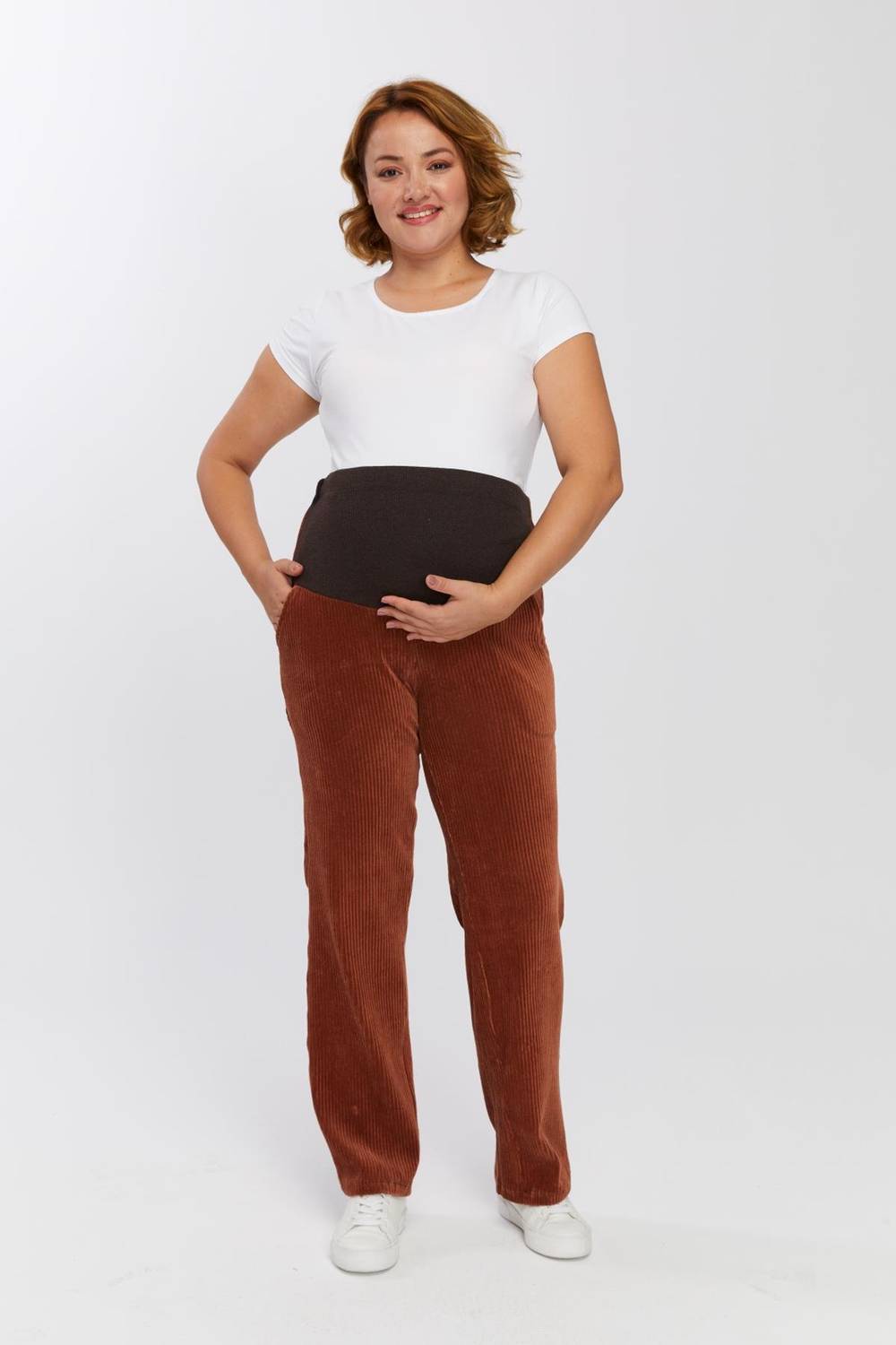 Luvmabelly MYRA8512 Adjustable Waist Winter Velvet Maternity Pants - Camel