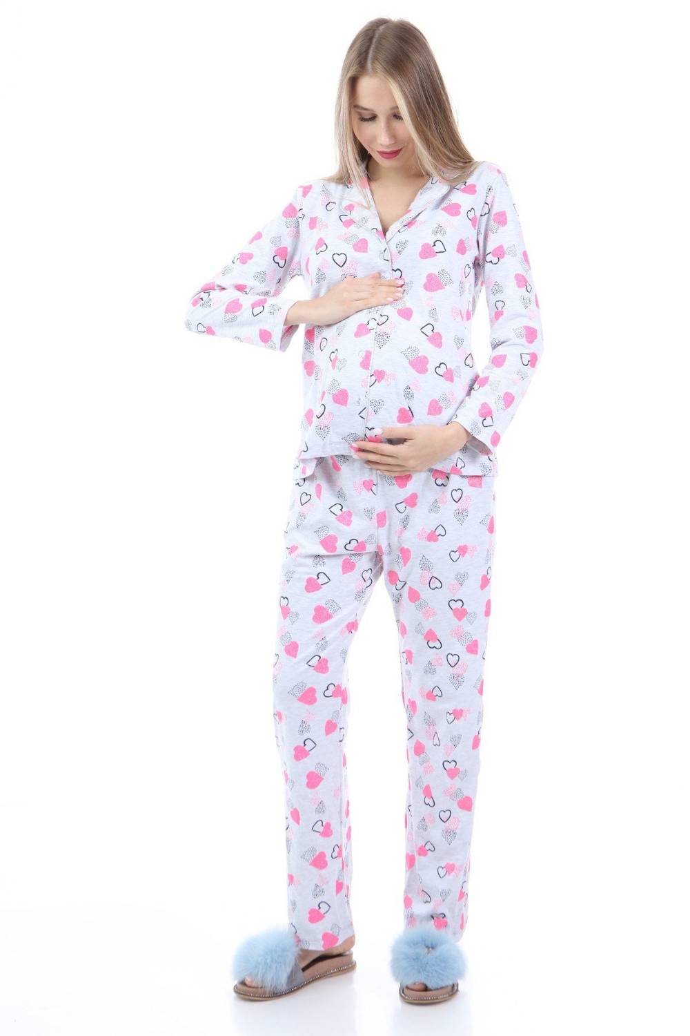 Luvmabelly MYRA9535 Maternity Pajamas Set - Heart - Gray
