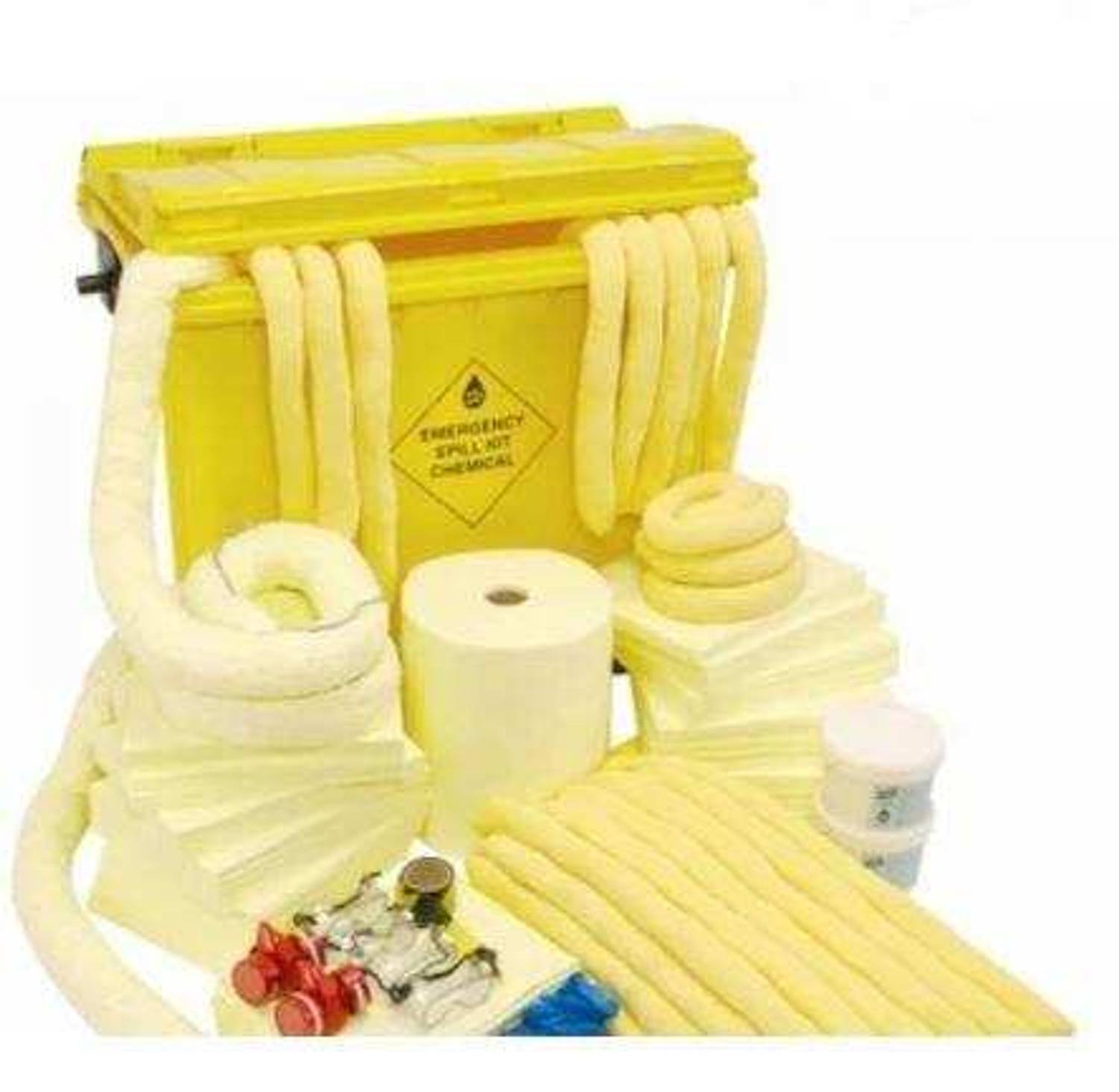 Набор для очистки химических разливов 500 литров с поглотителями, защитным снаряжением и контейнером для безопасного устранения разливов