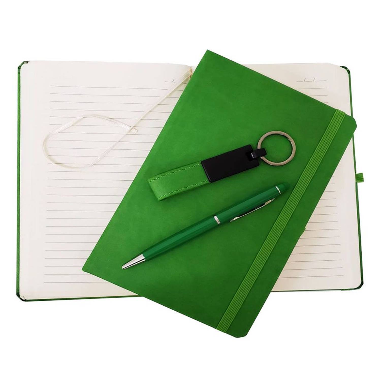 طقم هدايا قلم ودفتر ومفتاح من الجلد المعدني مع ميزات متعددة وخصائص فاخرة