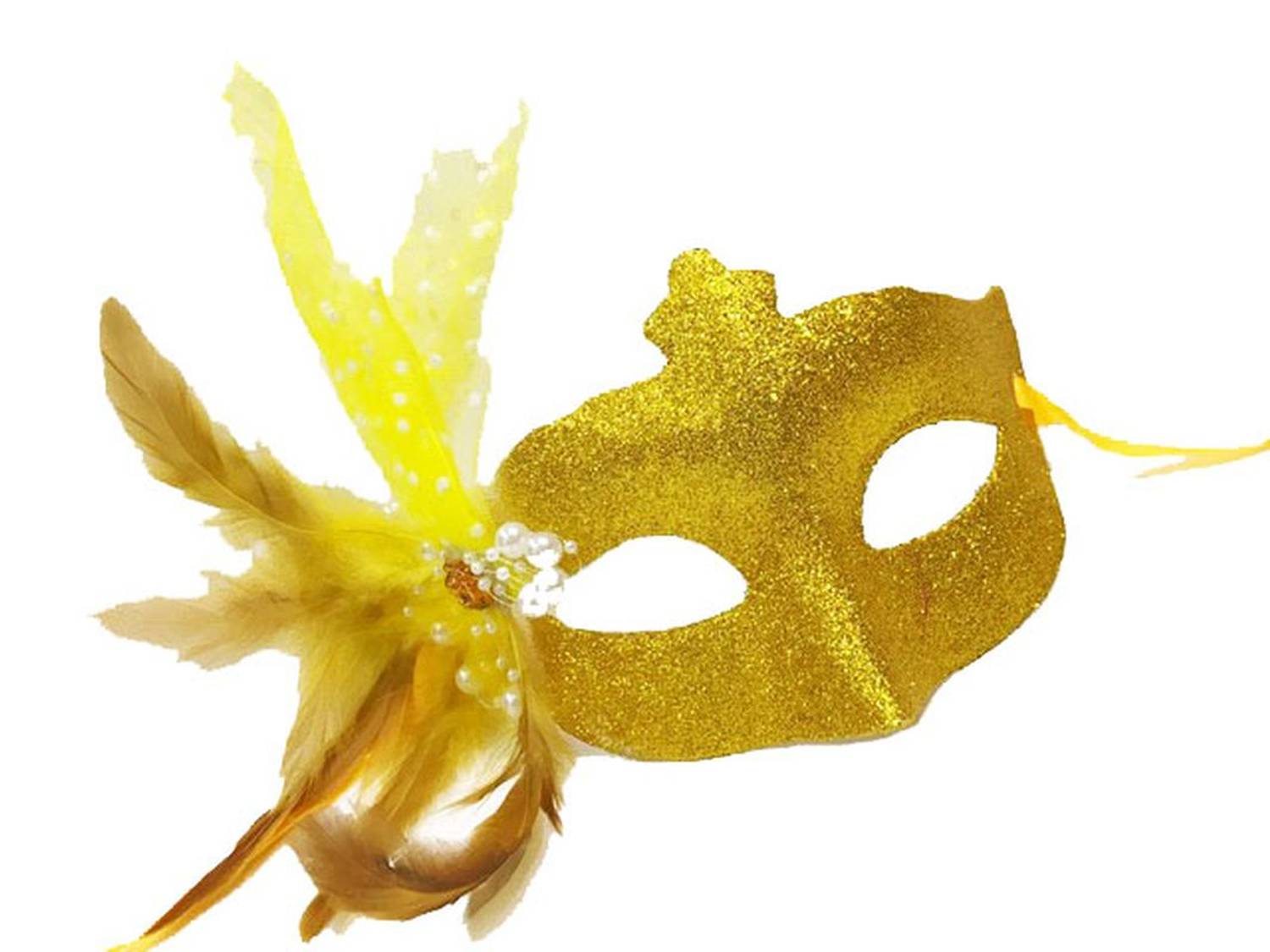 Маска для балу з перловими деталями, золотого кольору, 13x18 см, з якісного пластику для дитячих свят та розваг