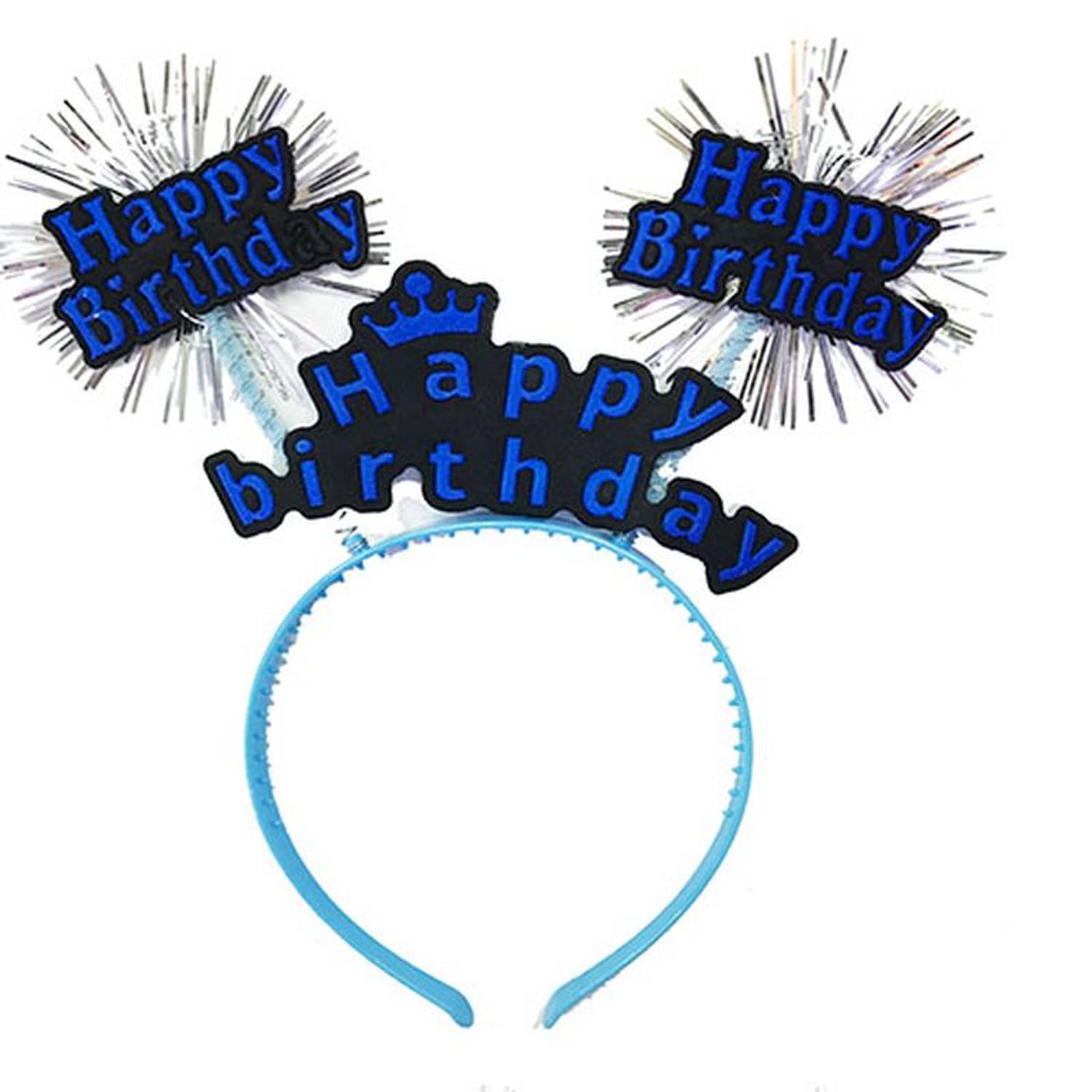 Happy Birthday Yazılı Püsküllü Neon Mavi Renk Doğum Günü Tacı 22x19 cm