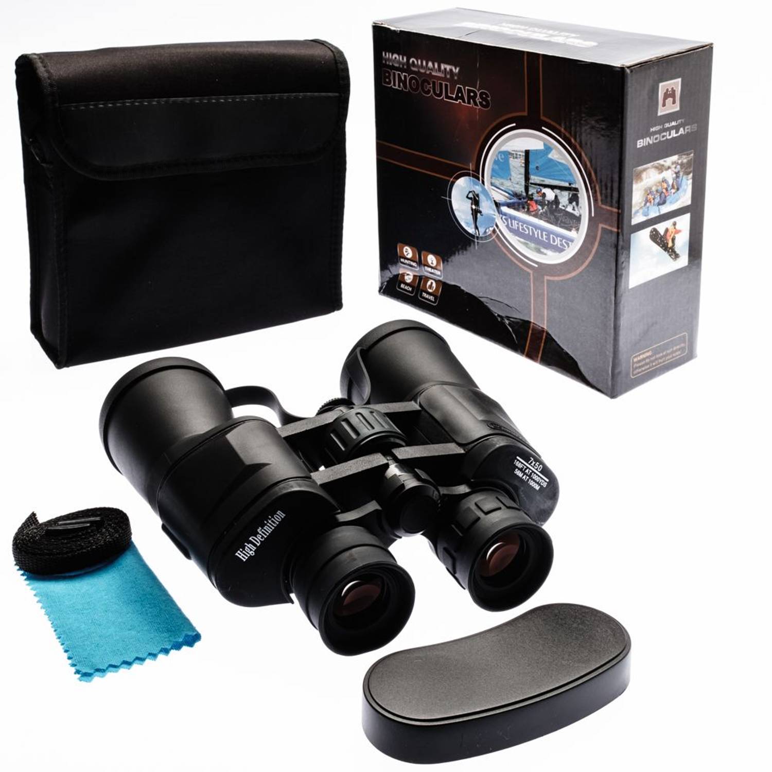 Професійний бінокль Nikula High Definition 7X50 з великою оптикою, 1000M/56M, водонепроникний, комплект з чохлом та ременем