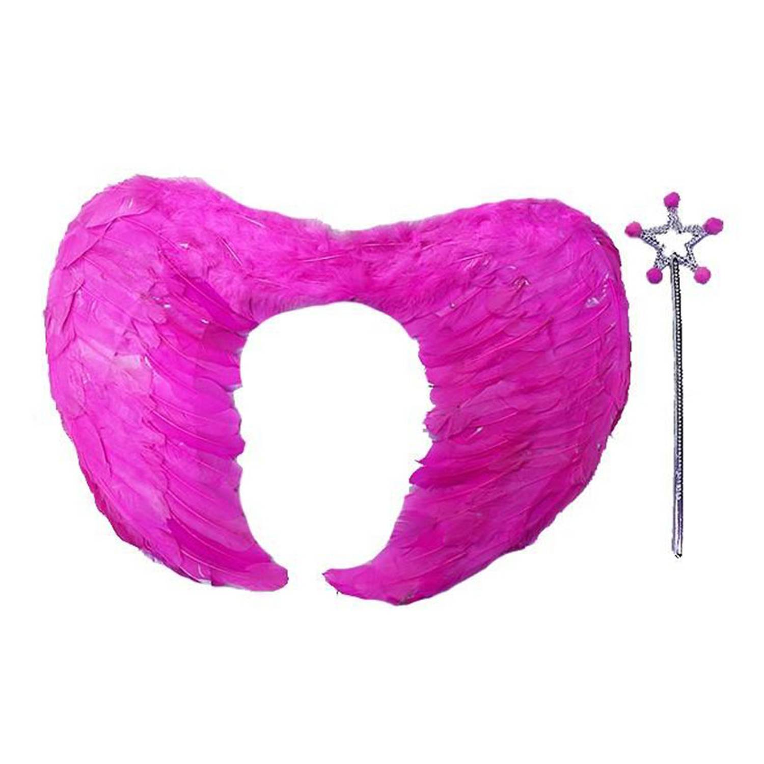 Набір рожевих крил ангела та зігнутого жезла для дітей 40x55 см з металевою зіркою та рожевим помпоном