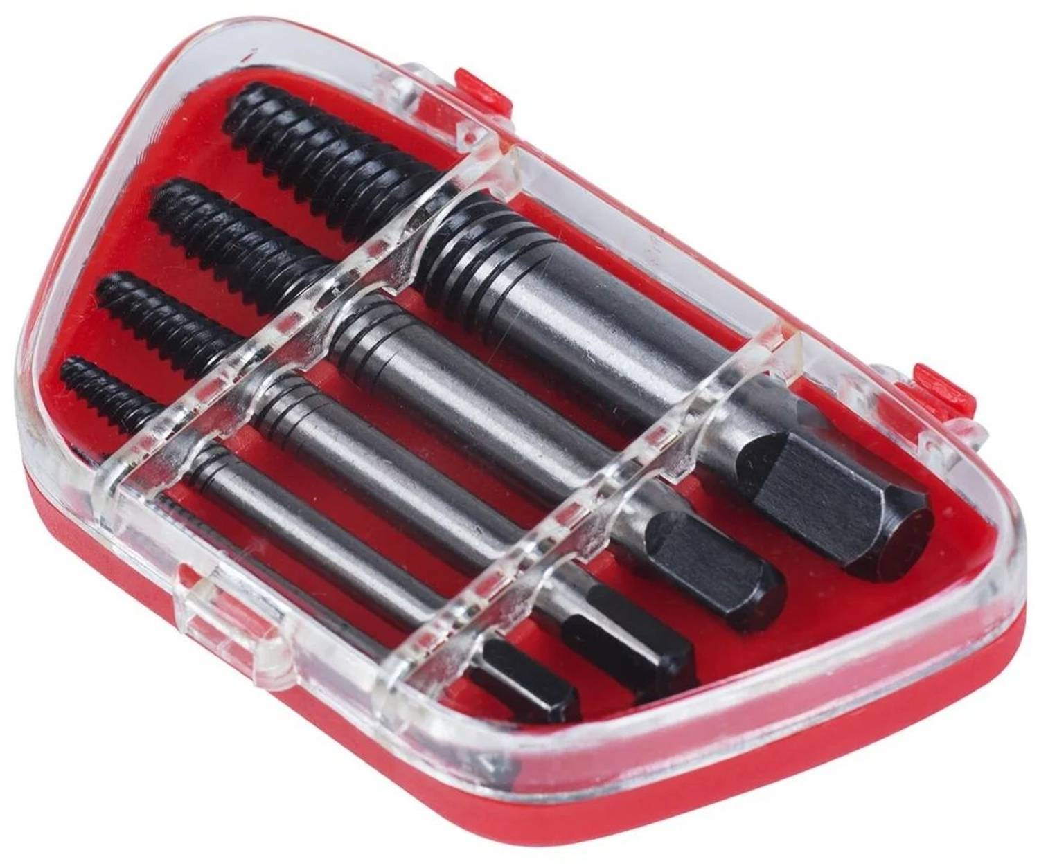 5-Piece Left-Handed Screw Extractor Set for Removing Broken Bolts and Screws in Plastic Case