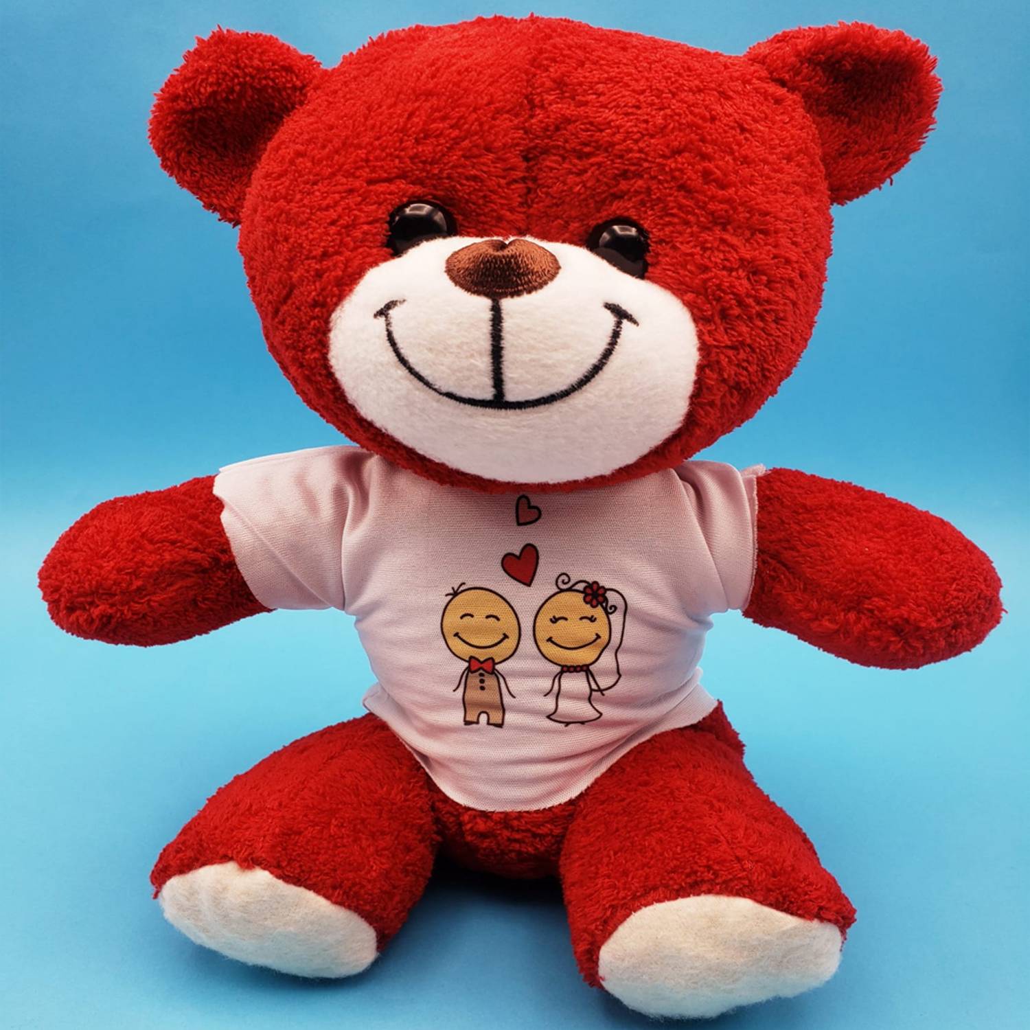 Футболка для молодоженов с принтом "Красный Мишка" из качественного плюша, оригинальный подарок на особый случай, размер 25 см