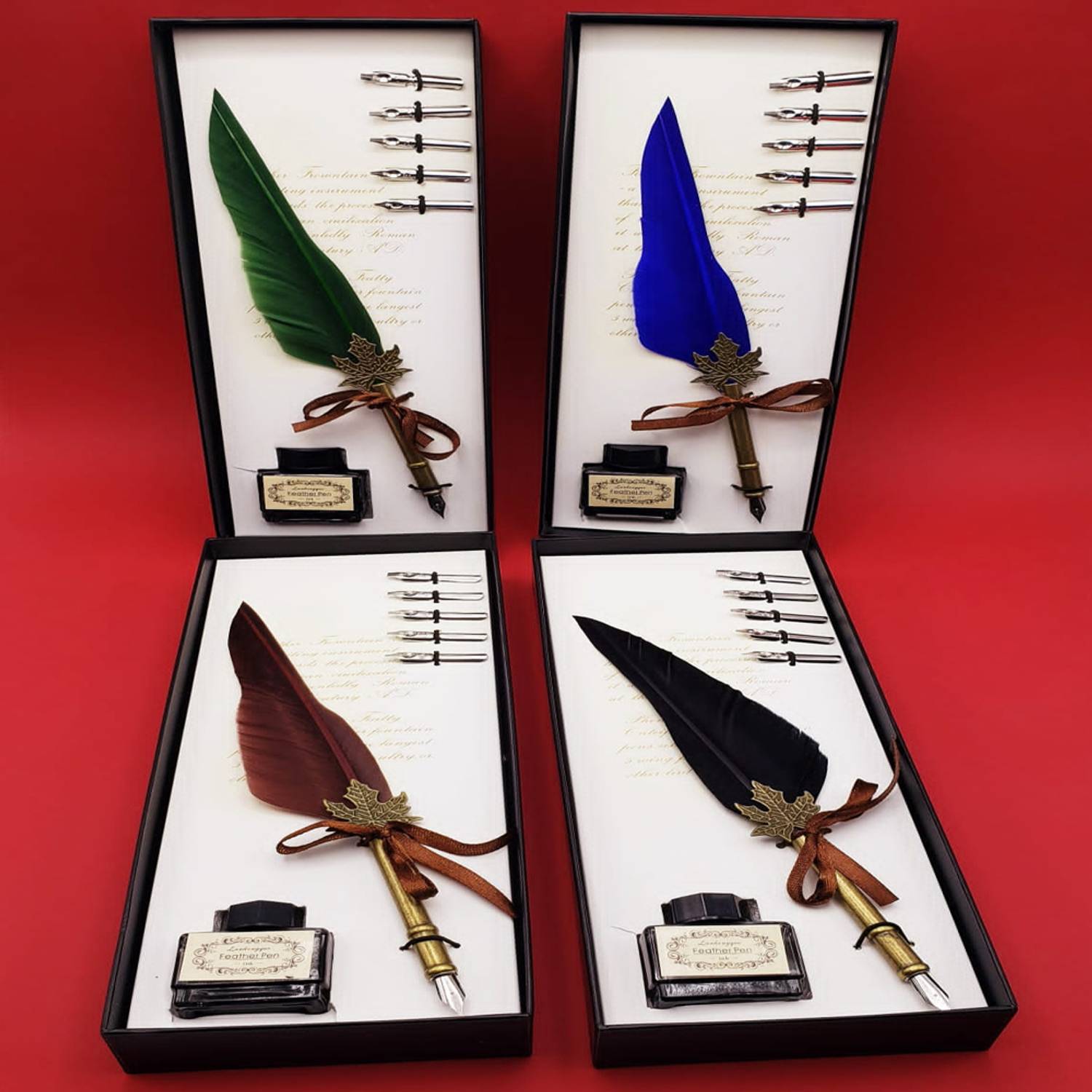 Набор перьев с пушистым наконечником, 5 сменных головок, чернила в комплекте, в упаковке с дизайном для подарков, цвета в ассортименте