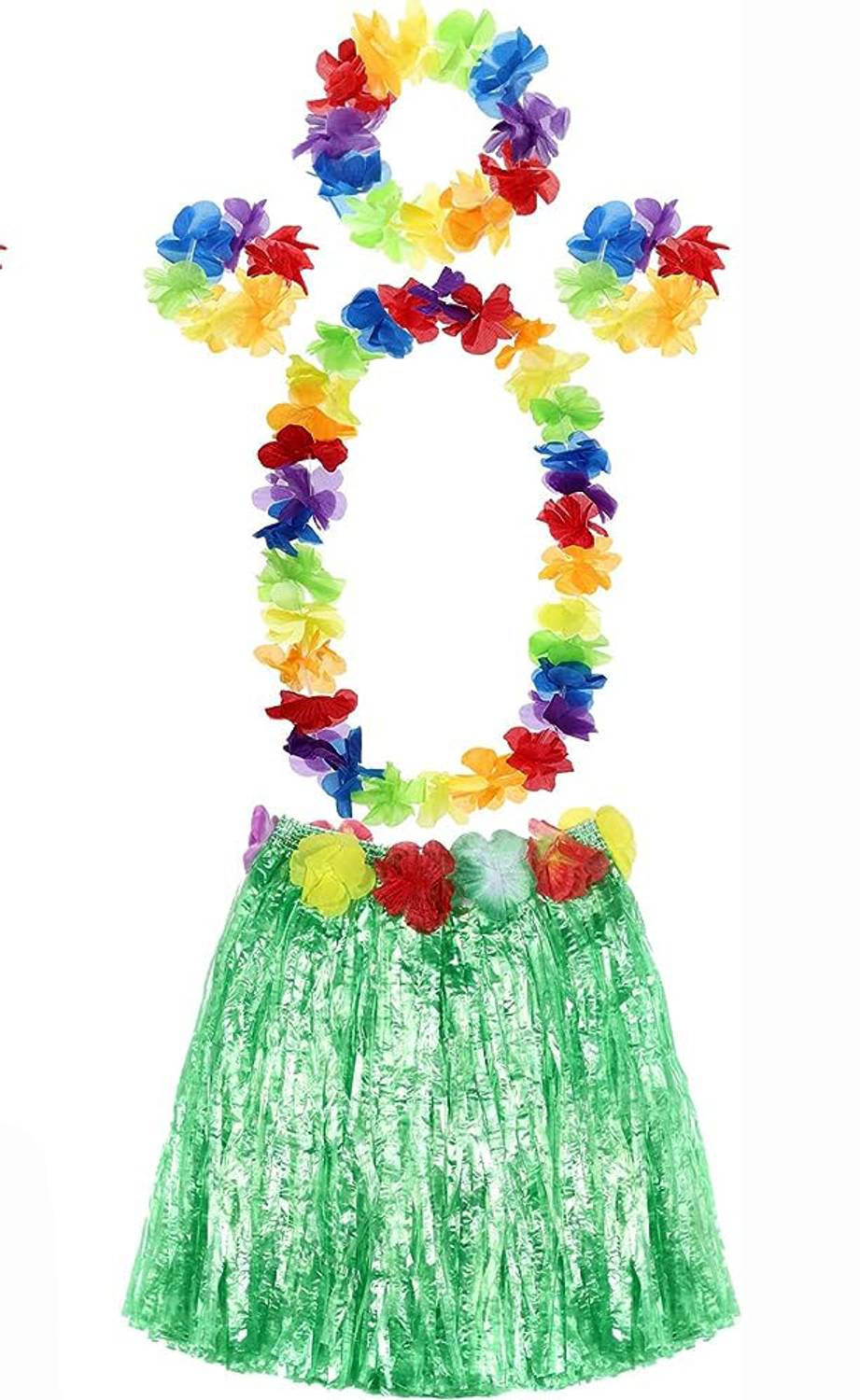 Набір з 2-х браслетів, зелена спідниця Luau Aloha для дорослих і дітей, кольоровий намисто і корона