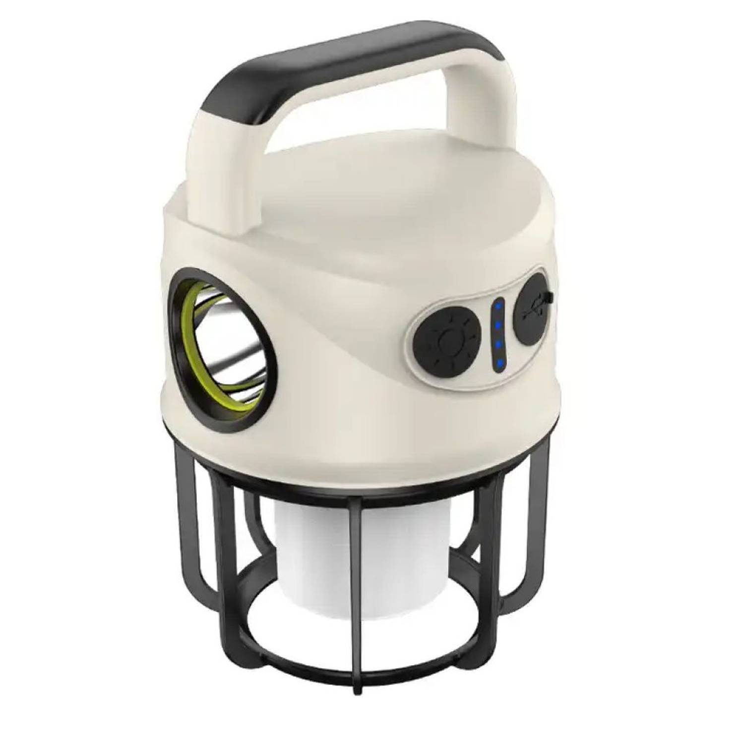 مصباح مع شاحن باور بانك ببطارية ليثيوم، ضوء أصفر وأبيض، 3 وظائف، مع مؤشر شحن، حجم 10 × 17 × 10.5 سم