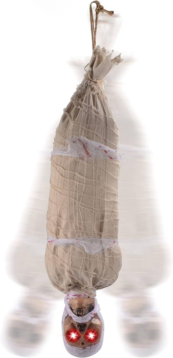 مومياء مضيئة حساسة للحركة للديكور الهالوين 25x75 سم تعمل بالحس أو الزر وتصدر صوتاً وتتحرك