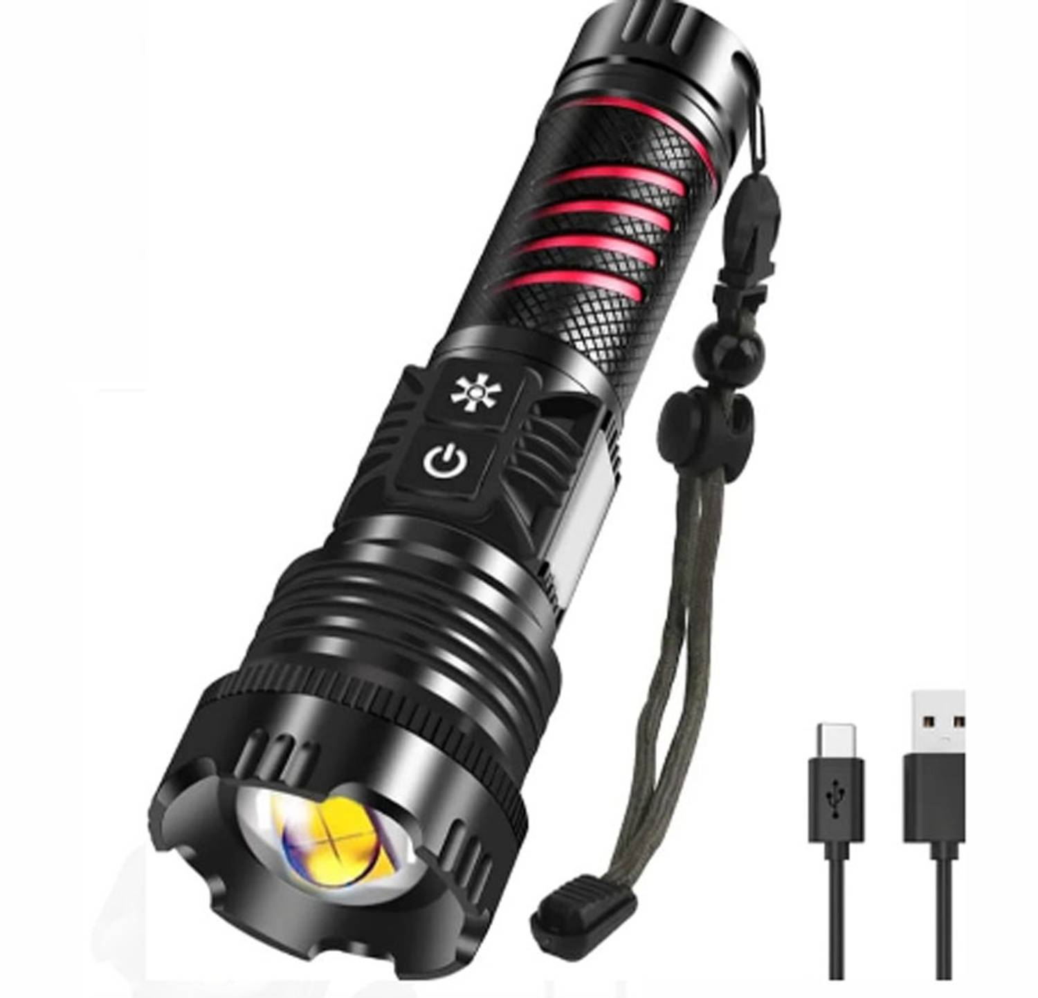 Тактический фонарь BR-6800 с 30 Вт, 8 режимов, алюминиевый корпус, зум, аккумулятор 26650, влагозащита, зарядка мобильных устройств