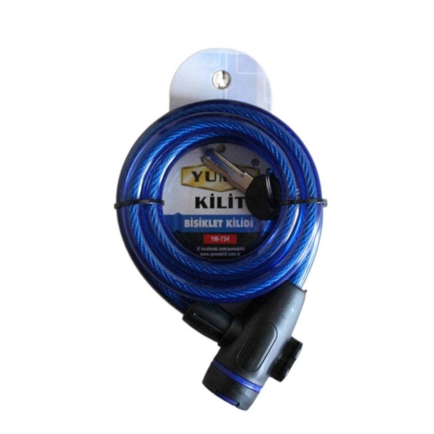 Замок для велосипеда Yuma YM-734, 150 см, синим виниловым покрытием, стальной трос, система с двумя ключами