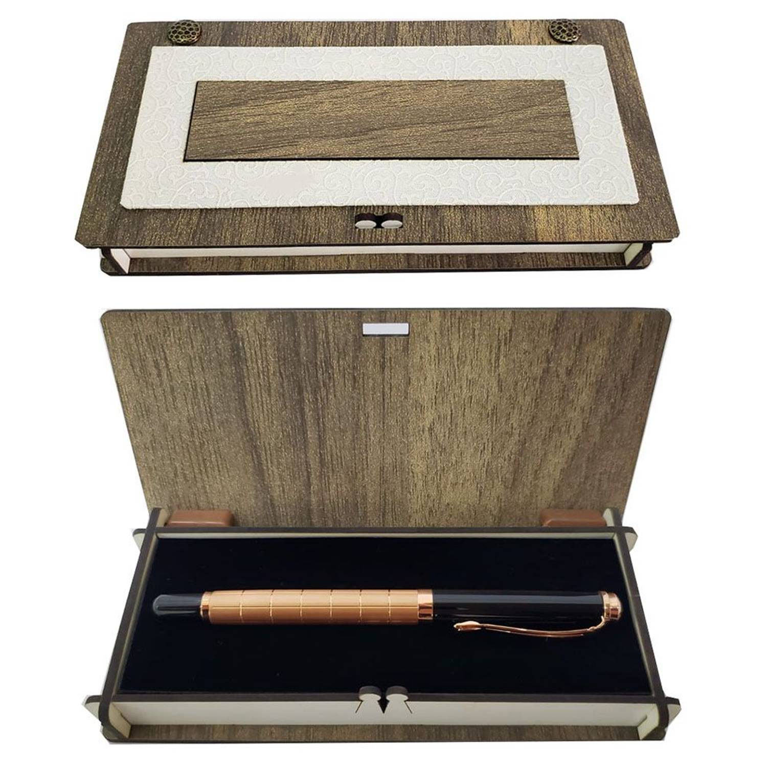 Роскошная роллерная ручка в деревянной коробке из качественной кожи и дерева, длина ручки 14 см, размеры коробки 17 x 8.5 x 3.5 см