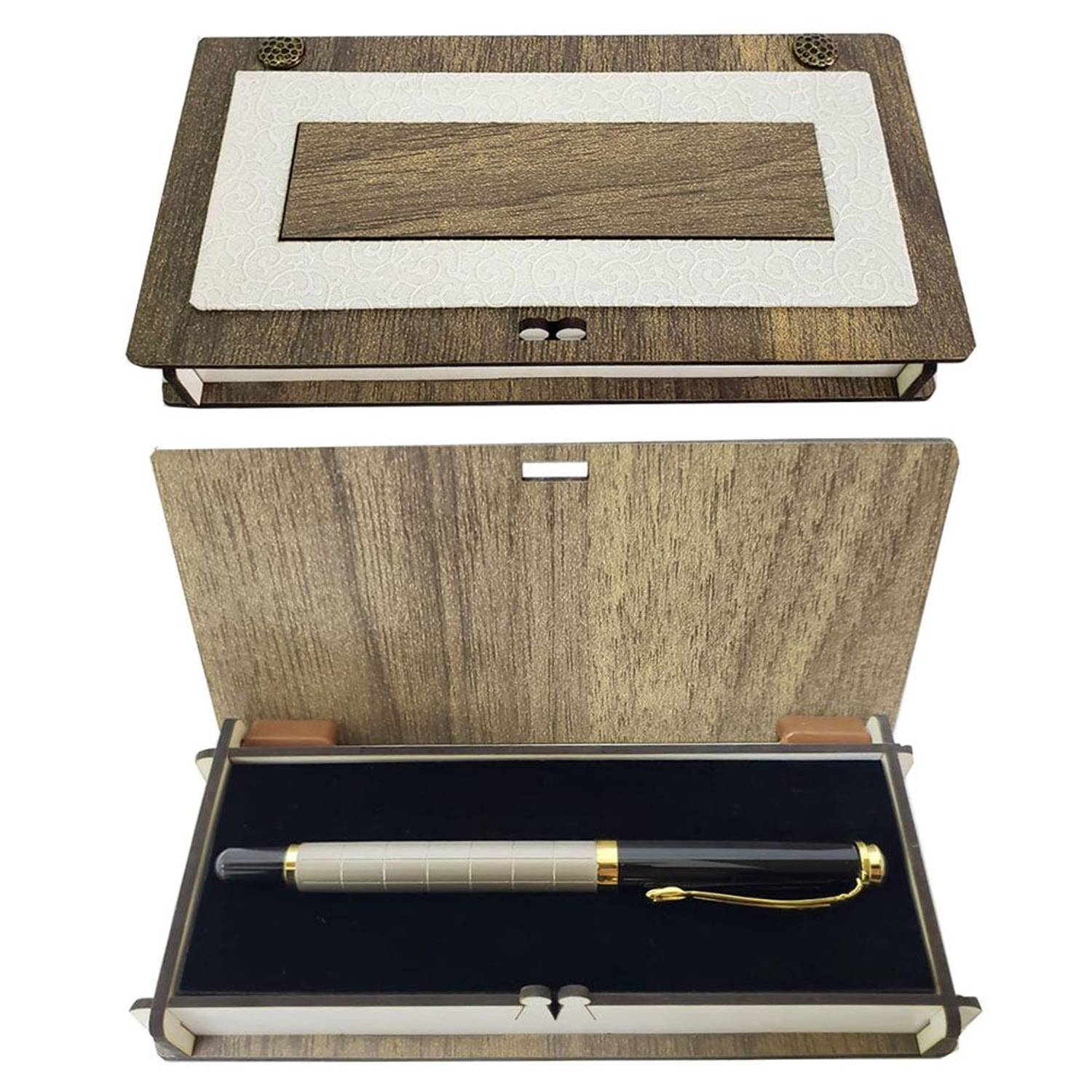 Металевий ручка в шкіряному та дерев'яному футлярі 17x8.5x3.5 см, 14 см довжини, стильний та якісний подарунок