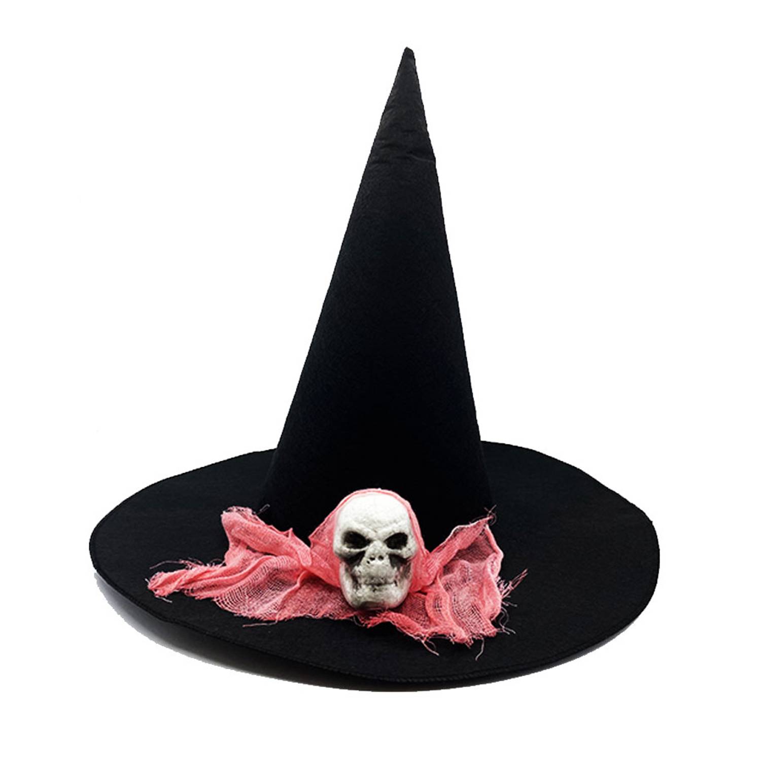 Черная ведьмина шляпа с розовым вуалью и темой черепа 35x38 см из фетра, стандартный размер