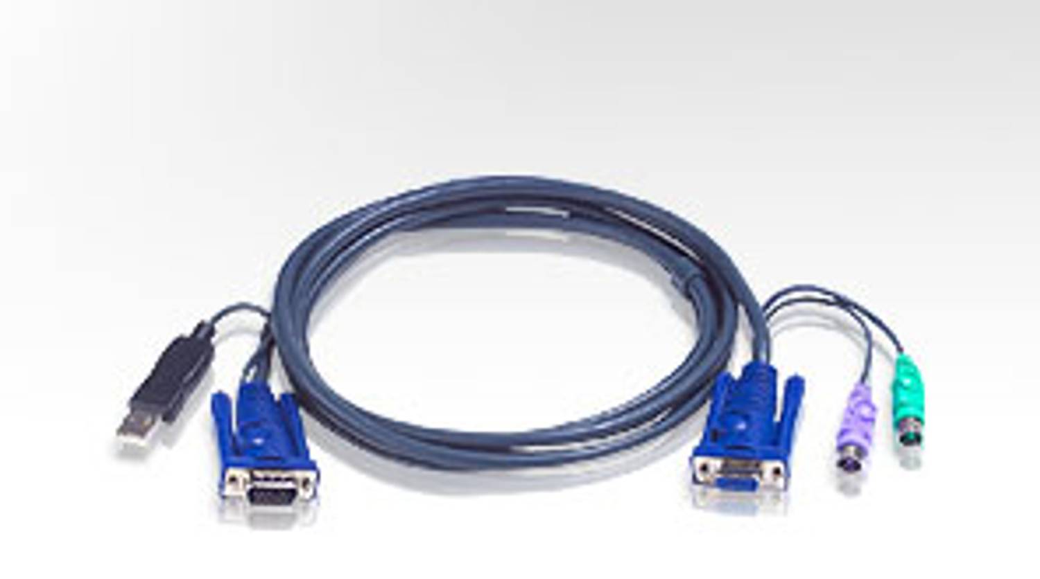 6m USB KVM Cable for Keyboard, Video Monitor, and Mouse with 15-pin HDB and Mini-Din Connectors