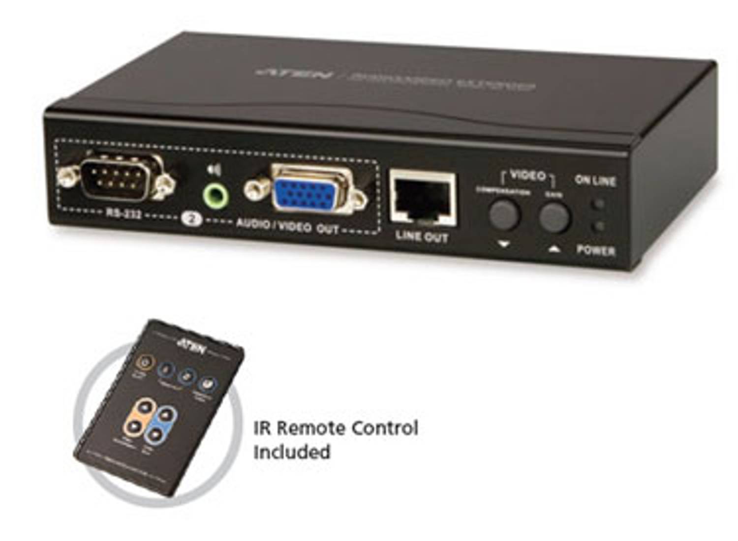 Cat 5 VGA Sinyal Uzatma Cihazı, 450 metre*, Hoparlör ve Mikrofon bağlanabilir  (VGA Over Cat 5 Repeater + Audio), Infrared Uzaktan Kumanda Ünitesi ile birlikte