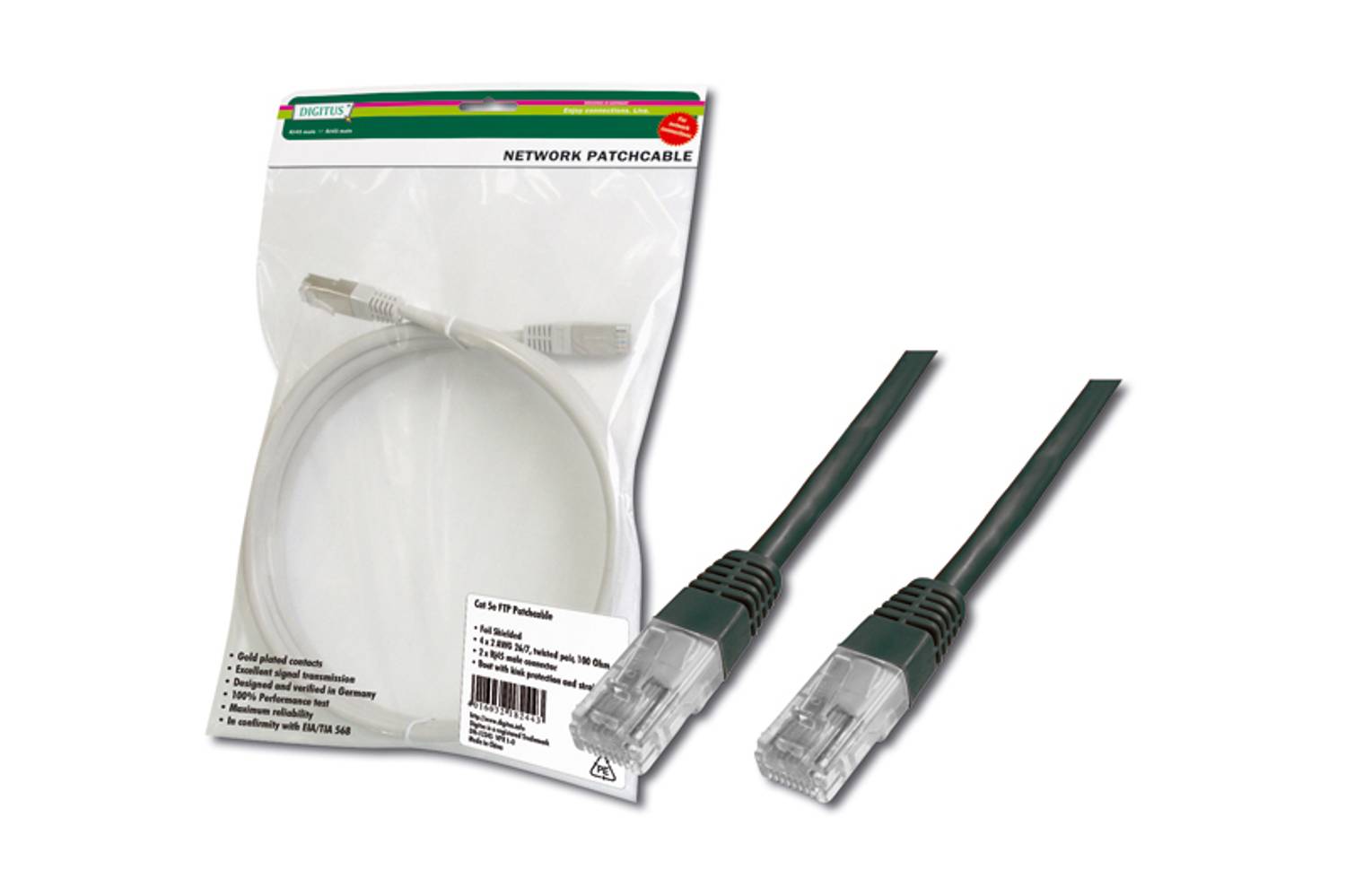 Патч-кабель Digitus Cat-5e UTP, 5 метров, черный, AWG 26/7, 2 x RJ45, сертифицированный 3P, защита от перекручиваний и напряжений