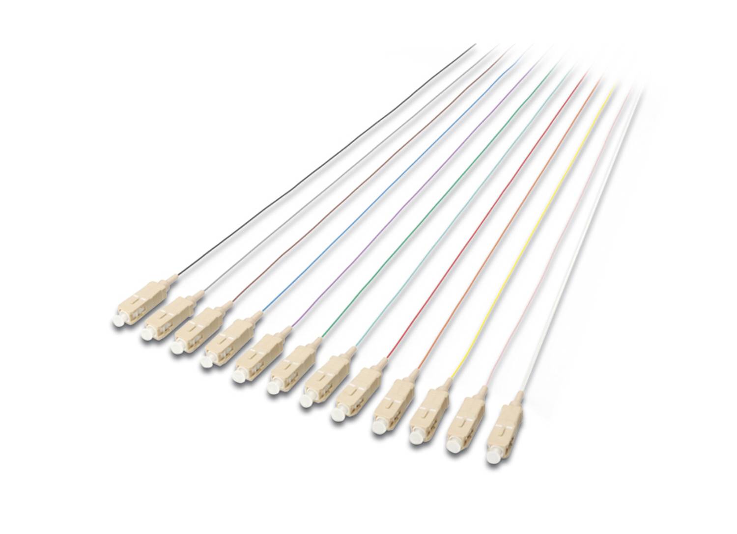 Оптоволоконний пігтейл Digitus SC/PC, напівщільний буфер, 50/125 мкм, DIN IEC, мультимодовий, довжина 2 метри, клас OM2, упаковка 12 шт