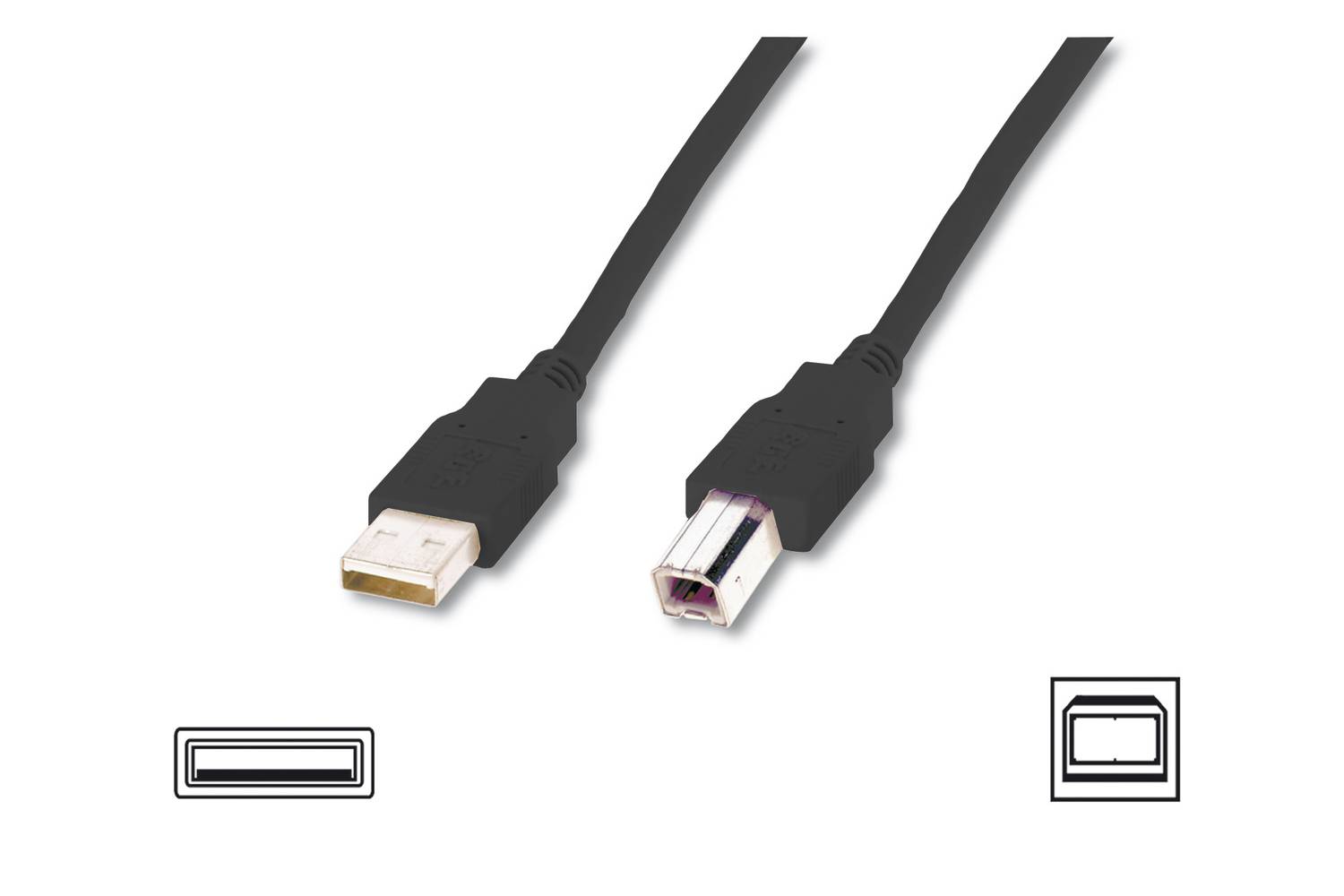 USB 2.0 кабель, USB A мужской - USB B мужской, 5 метров, двойная защитная оболочка, AWG 28, черный цвет, никелированное соединение