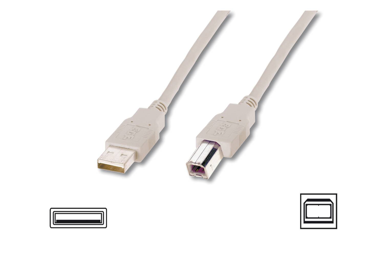 USB 2.0 кабель, USB A чоловічий - USB B чоловічий, 1.8 метра, нікельоване покриття, подвійний захист, AWG 28, кольору бежевий