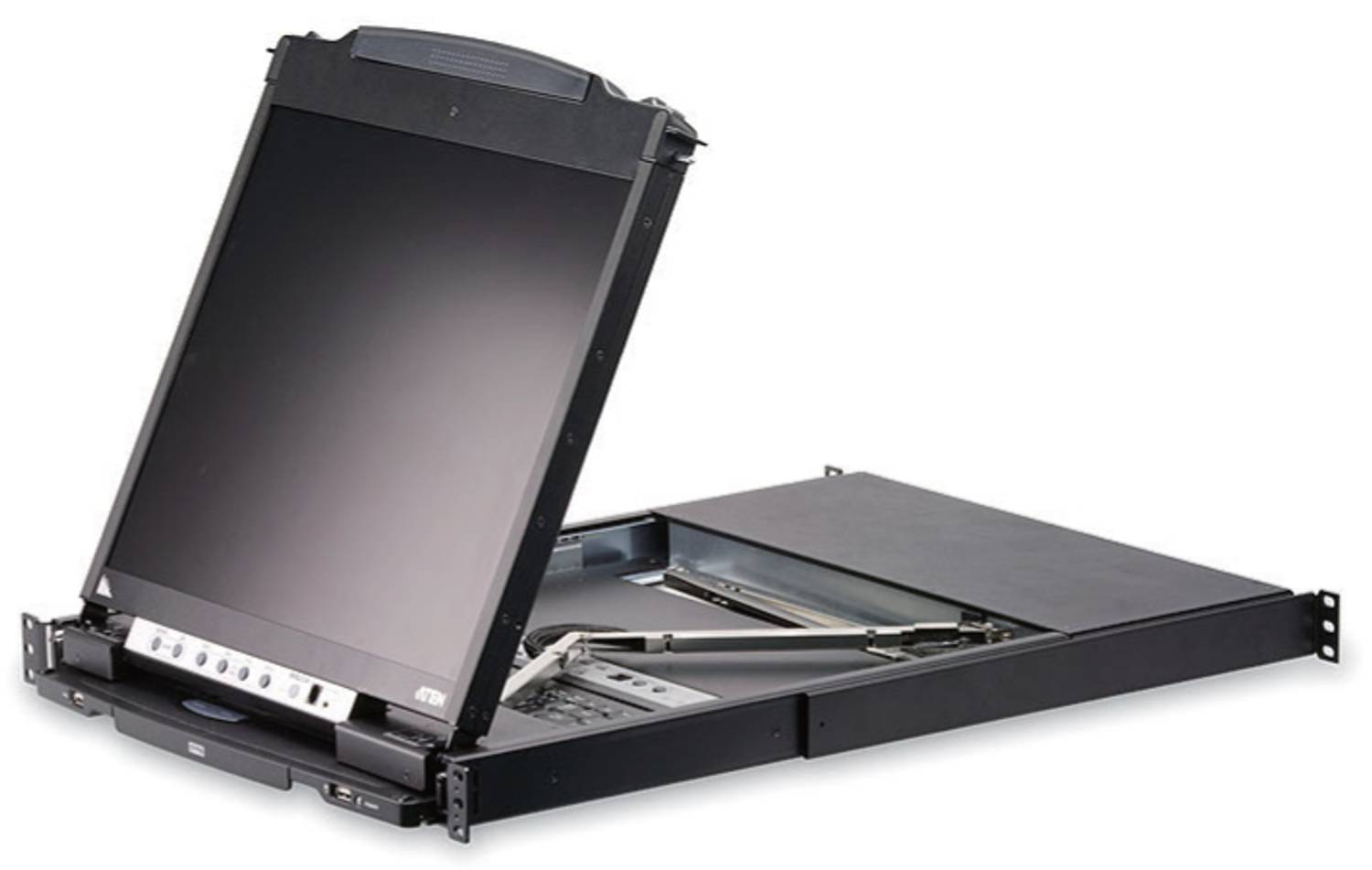 Перемикач KVMP™ з подвійним ковзним корпусом, 1U, 19" LCD екран, трекпад і клавіатура українською, 16 портів PS/2-USB