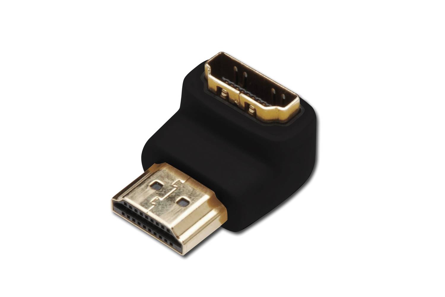 HDMI Adaptör, HDMI A erkek - HDMI A dişi, 90 derece açılı, siyah renk, altın kaplama