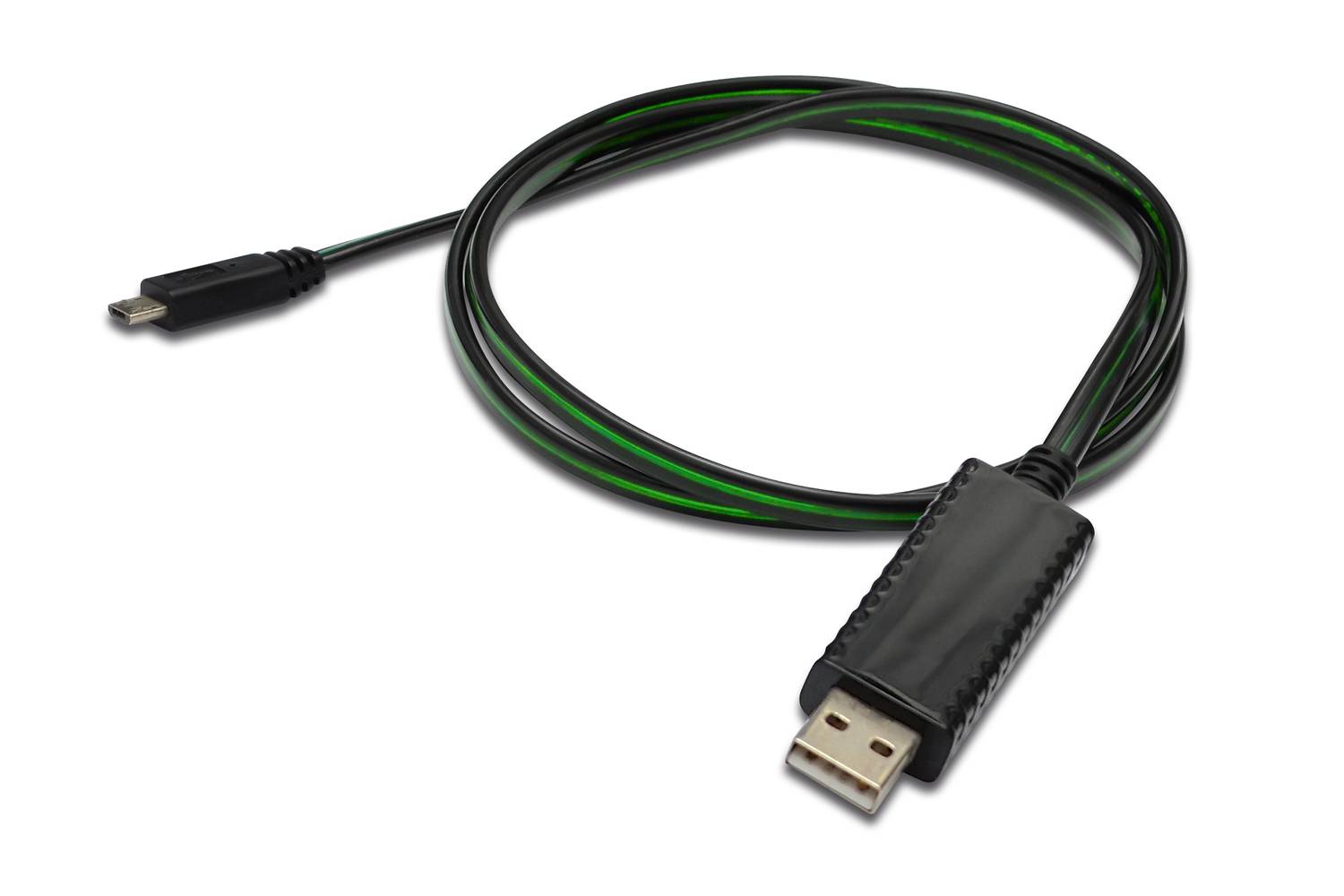 Кабель FLUX CONNECT для синхронизации и зарядки, USB-A м/м - Micro USB в/м, 0.9 м, черный, с подсветкой для отображения статуса зарядки