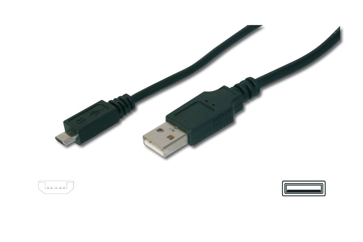 USB 2.0 кабель, USB A чоловічий - Micro USB B чоловічий, 1.80 м, захист, нікельовані роз'єми, чорний колір, AWG 28, сертифікація UL