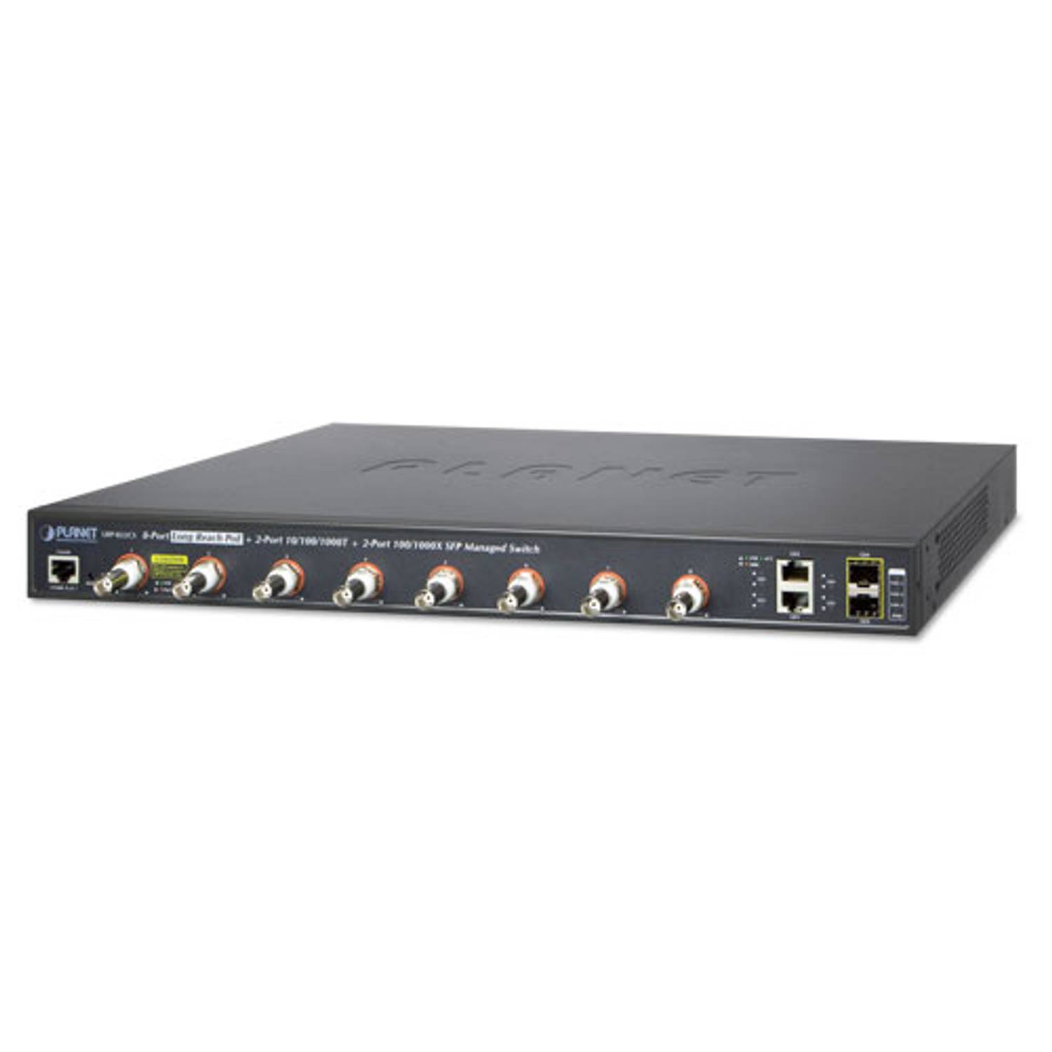 8-Port Coax + 2-Port 10/100/1000T + 2-Port 100/1000X SFP Long Reach PoE Managed Switch