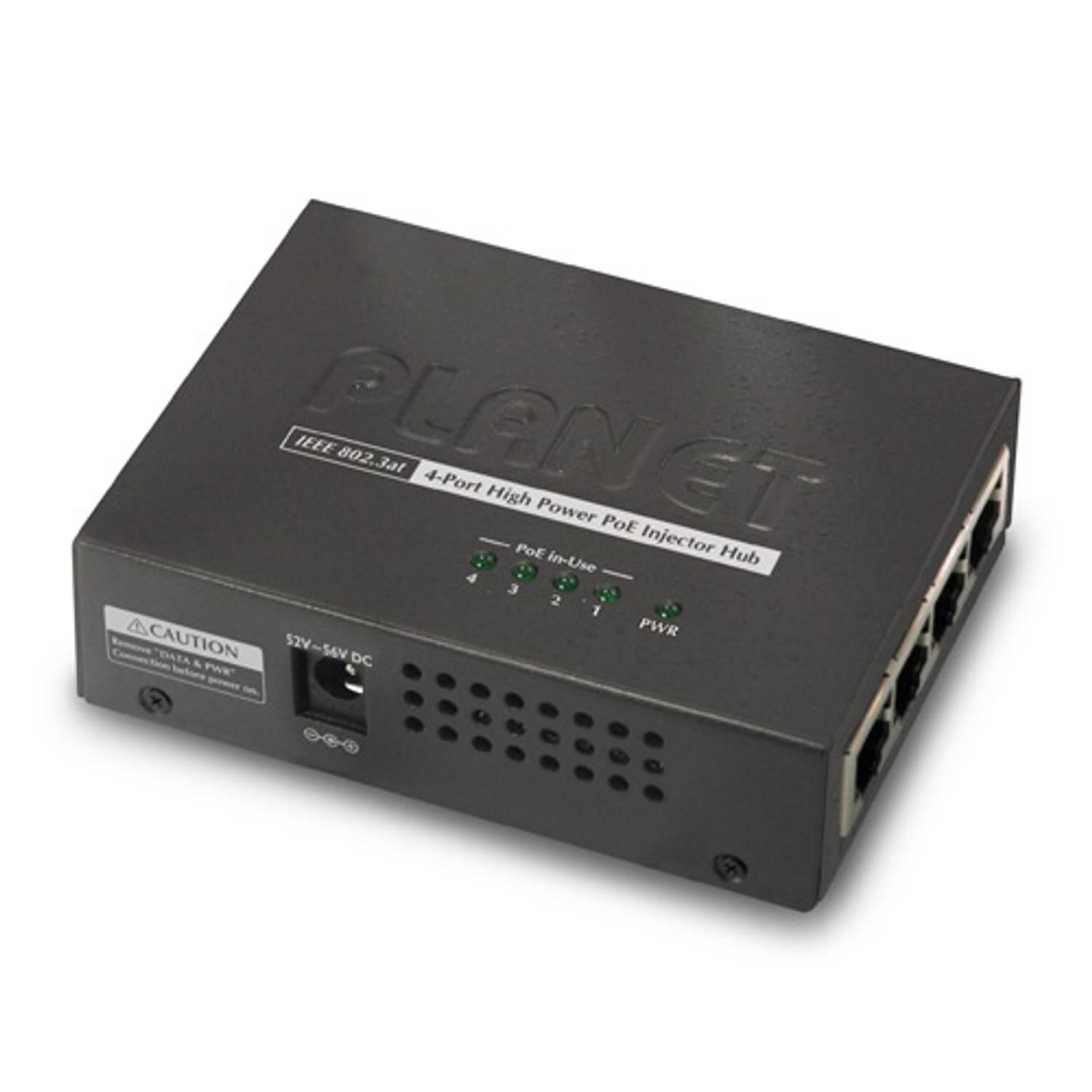 4-Port Gigabit PoE+ Injector Hub with 30.8W Output and 100m Range, Wall-Mountable, Auto Device Detection, Universal Power Adapter