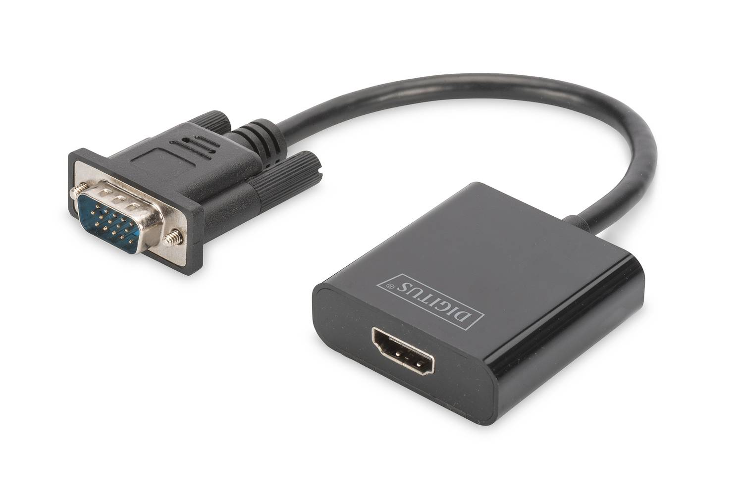 Переводчик Digitus VGA в HDMI с аудио (3.5мм), Full HD (1080p), 15 см, черный, поддержка USB, 2 x 3.5 мм кабель в комплекте
