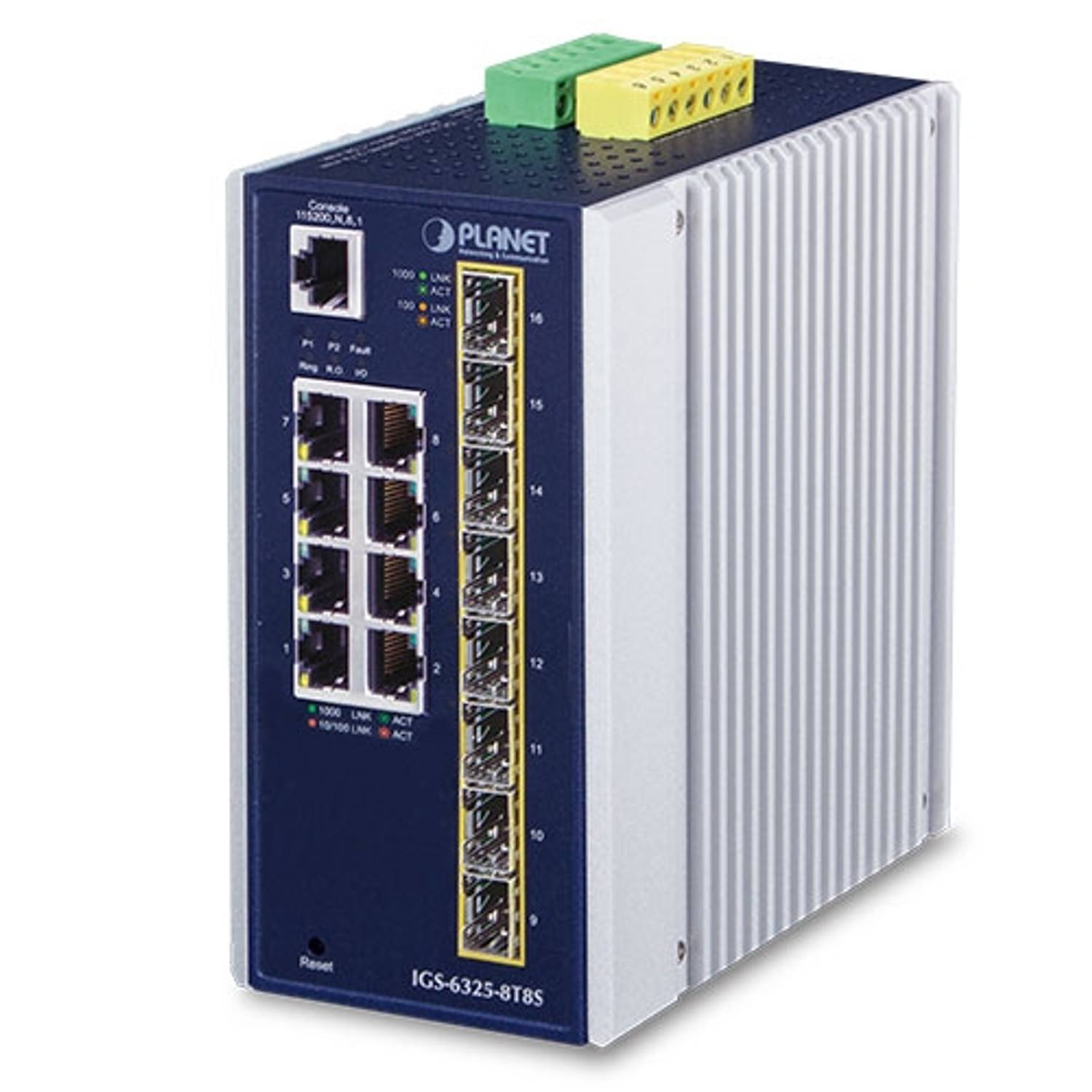 Endüstriyel Tip Yönetilebilir Ethernet Switch (Industrial Managed Ethernet Switch)<br>L3<br>8-Port 10/100/1000T<br>8-Port 100/1000X SFP yuva