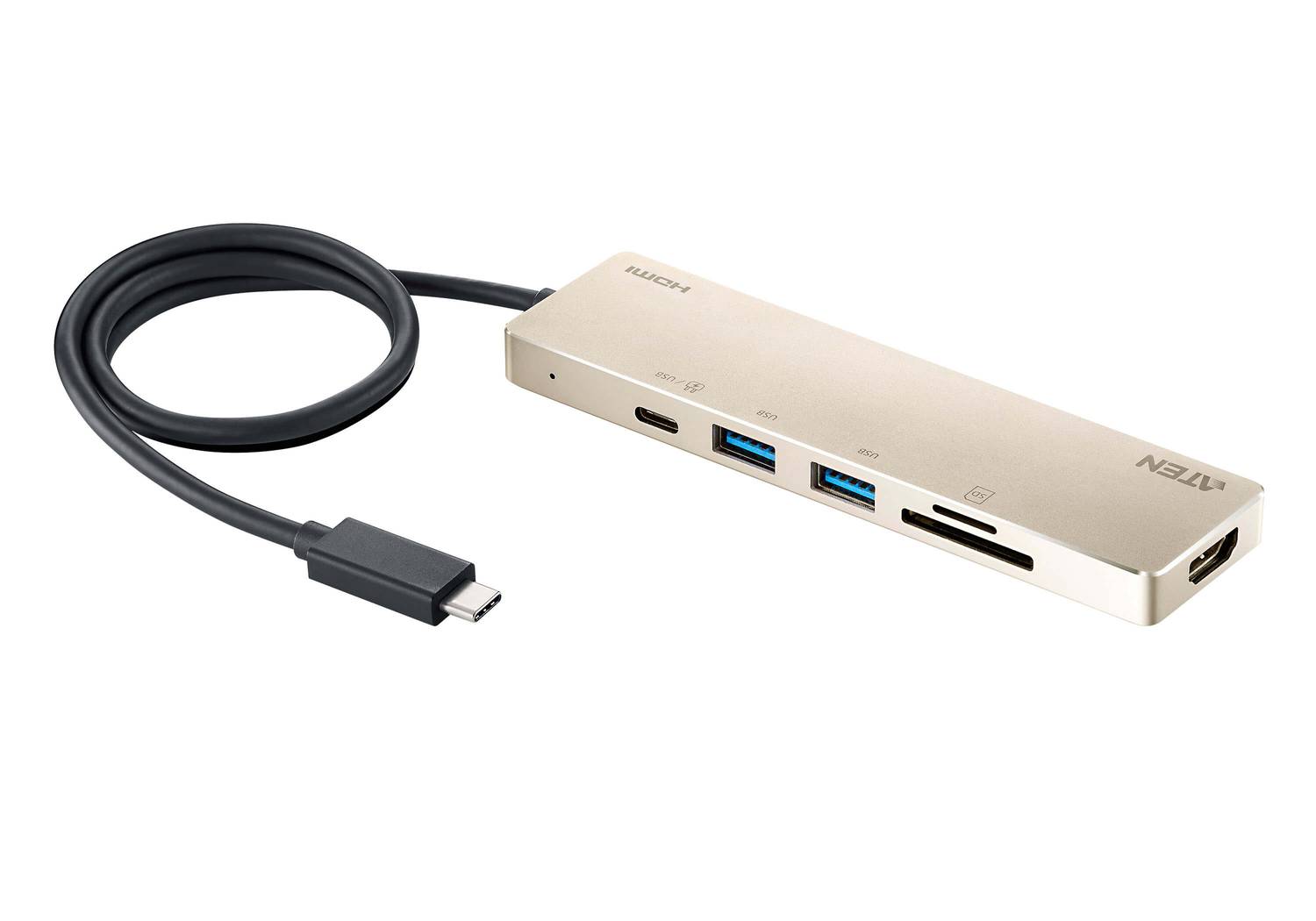 محطة توصيل صغيرة متعددة المنافذ USB-C مع شحن طاقة 6 في 1 لدعم دقة فيديو 4K وفتحات بطاقة SD وماسح USB 3.2