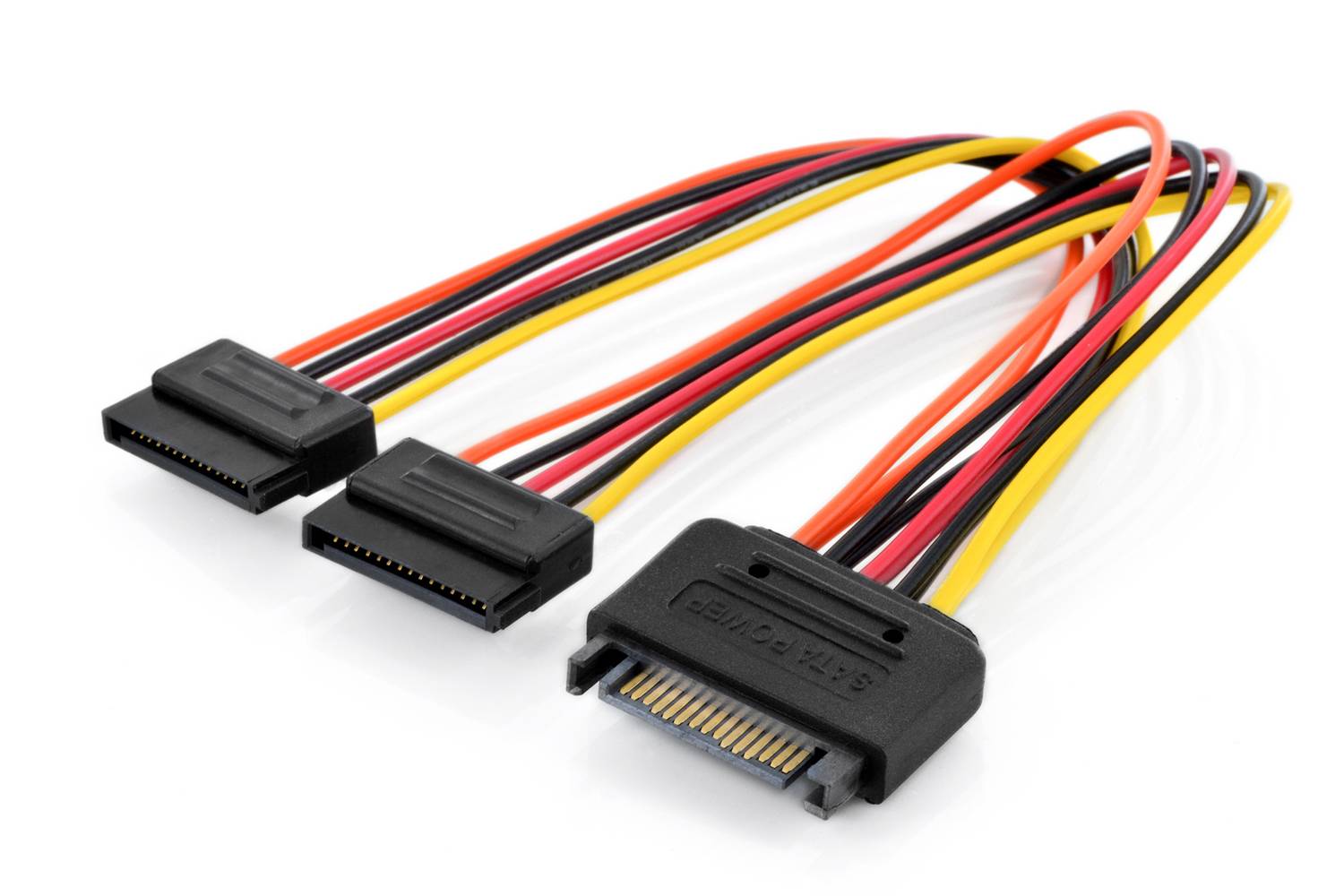 Кабель живлення внутрішній Y, 0.3 м, SATA 15-пін - 2x SATA, чорний, AWG 18, пластикові коннектори, без екрана