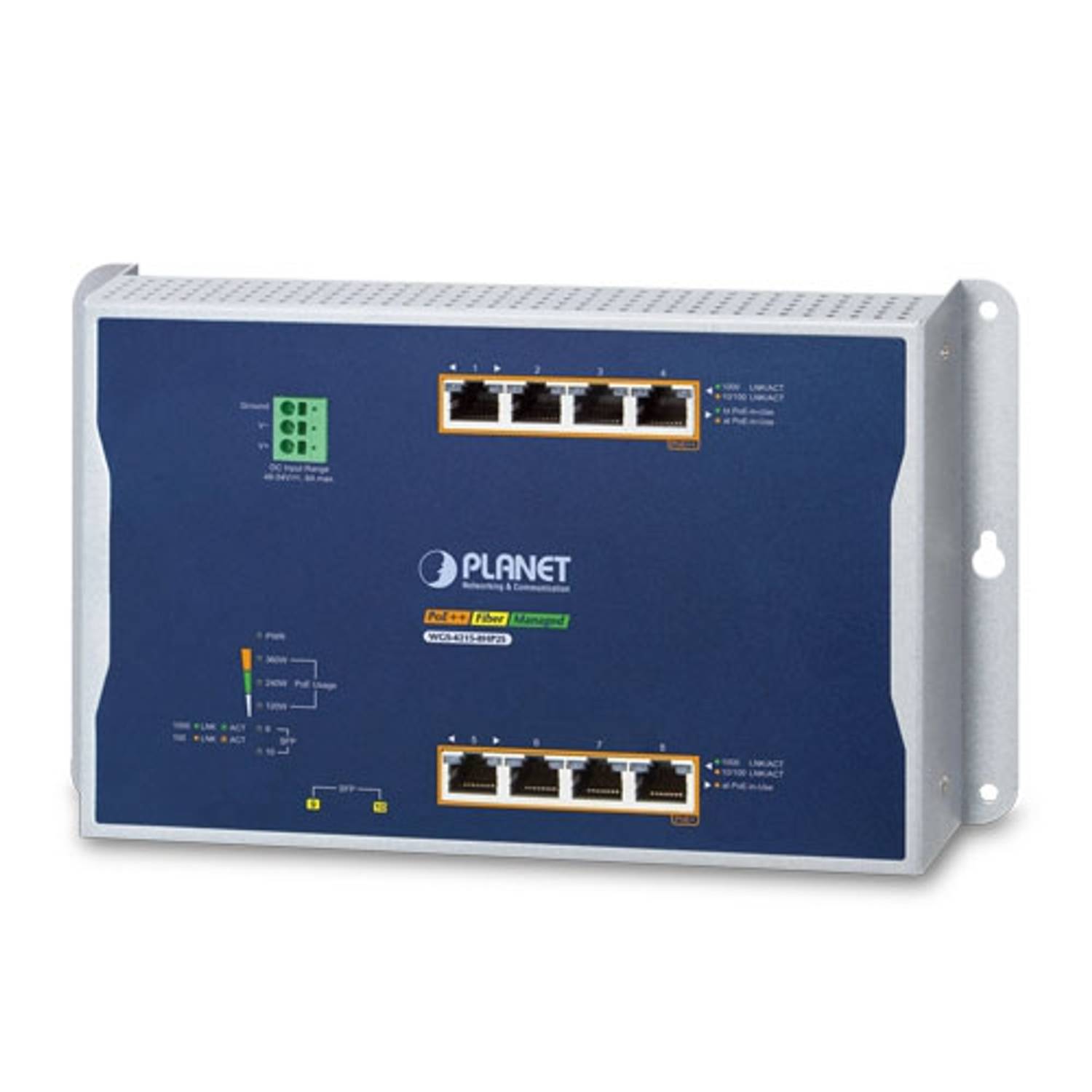 Industrial 4-Port 10/100/1000T 802.3bt PoE + 4-Port 10/100/1000T 802.3at PoE + 2-Port 100/1000X SFP Wall-mount Managed Switch (-40~75 degrees C)