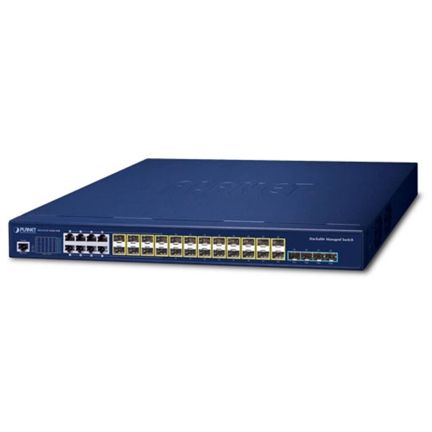 Layer 3 Stackable Switch (Layer 3 Stackable Switch)<br>24 x 100/1000X SFP yuva<br>8 x 10/100/1000T combo port<br>4 x 1G/10G SFP+ yuva<br>1 x Konsol port<br>Çift Güç Kaynağı (100~240V AC)