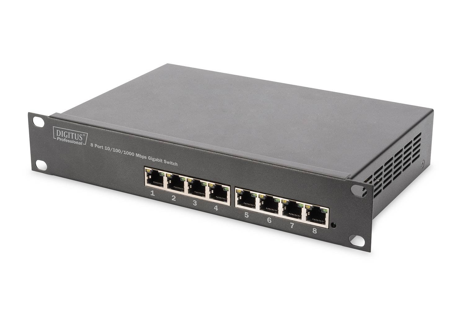 Digitus Yönetilemeyen 8 port 1000Base-T Gigabit Switch, Masaüstü Tip, 10-Inch Duvar Kabinetleri için uygun<br>Digitus 8-port Gigabit Ethernet Unmanaged Switch for use in 10-Inch Wall Cabinets