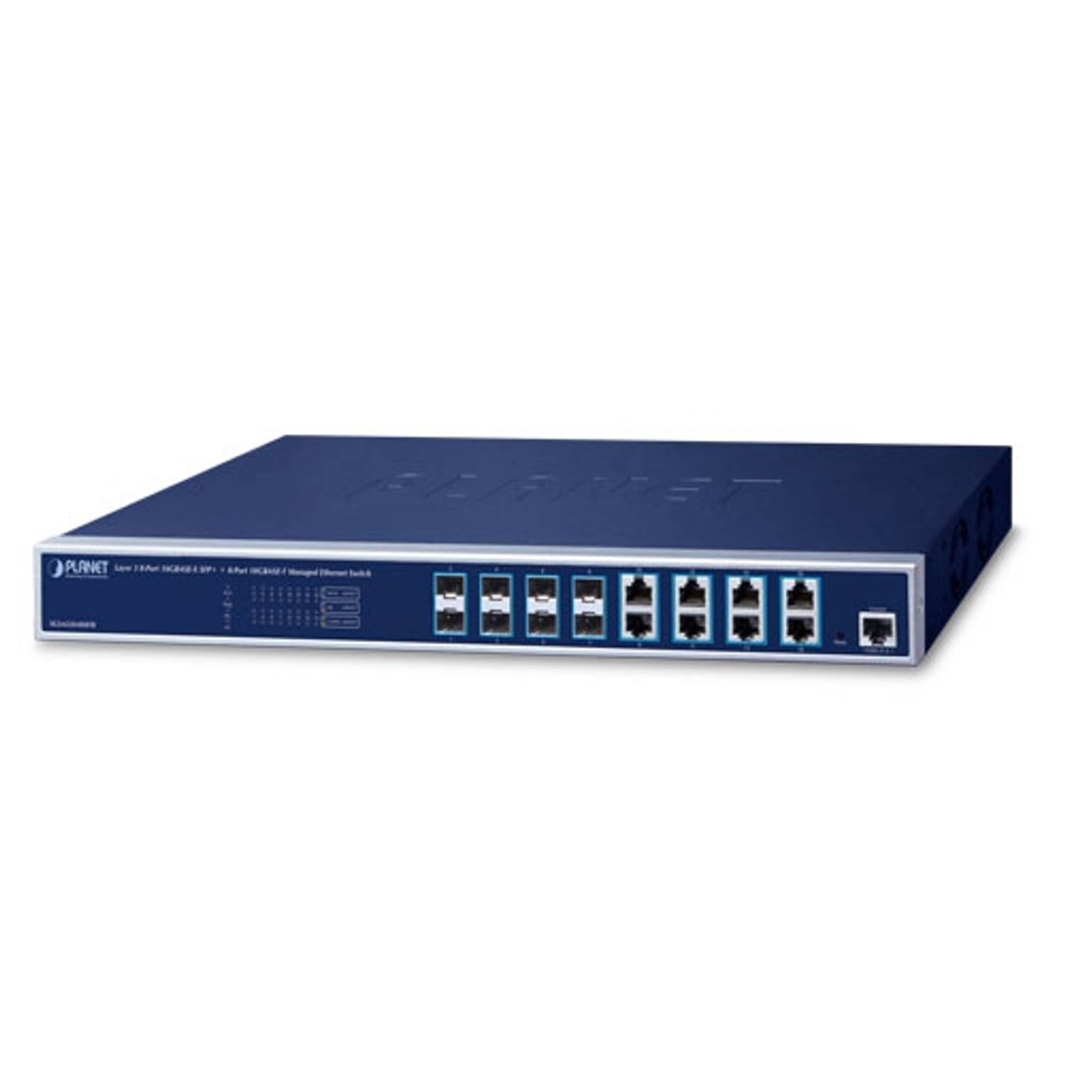 8-Port 10GBASE-X SFP+ & 10GBASE-T Managed Ethernet Switch with Redundant 48V DC Power Supply