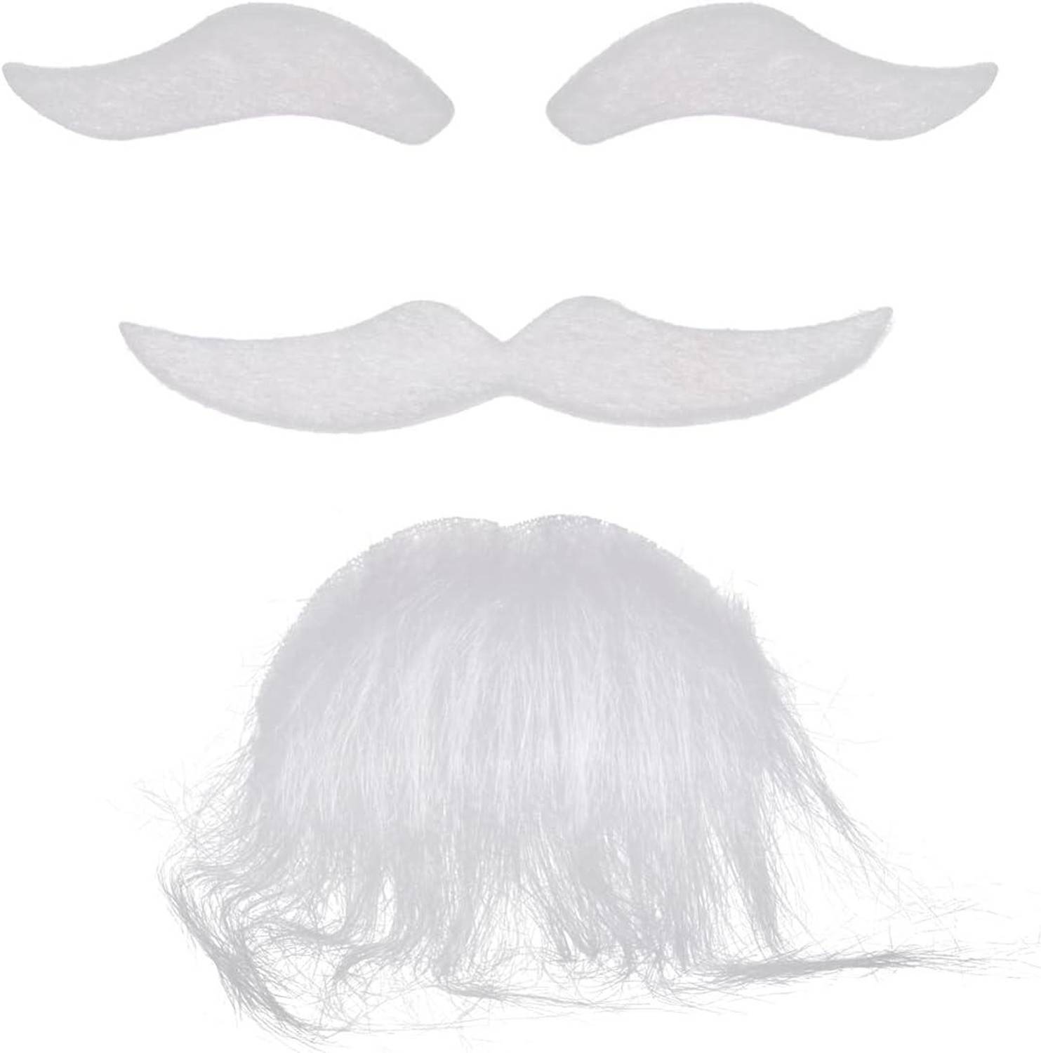 طقم لحية وشارب وحواجب ذاتية اللصق باللون الأبيض مناسب للبالغين والأطفال سهل الاستخدام يتضمن لحية وشارب وحاجبين