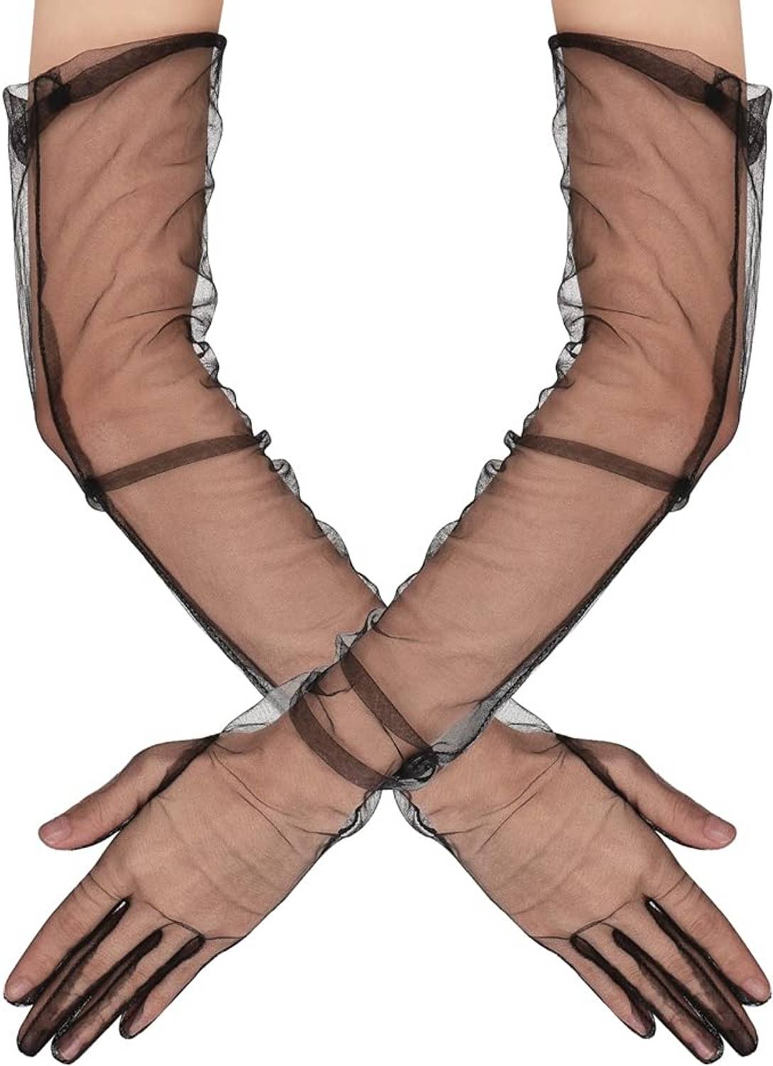 قفازات تول سوداء طويلة للكبار 53 سم من القماش المرن عالية الجودة