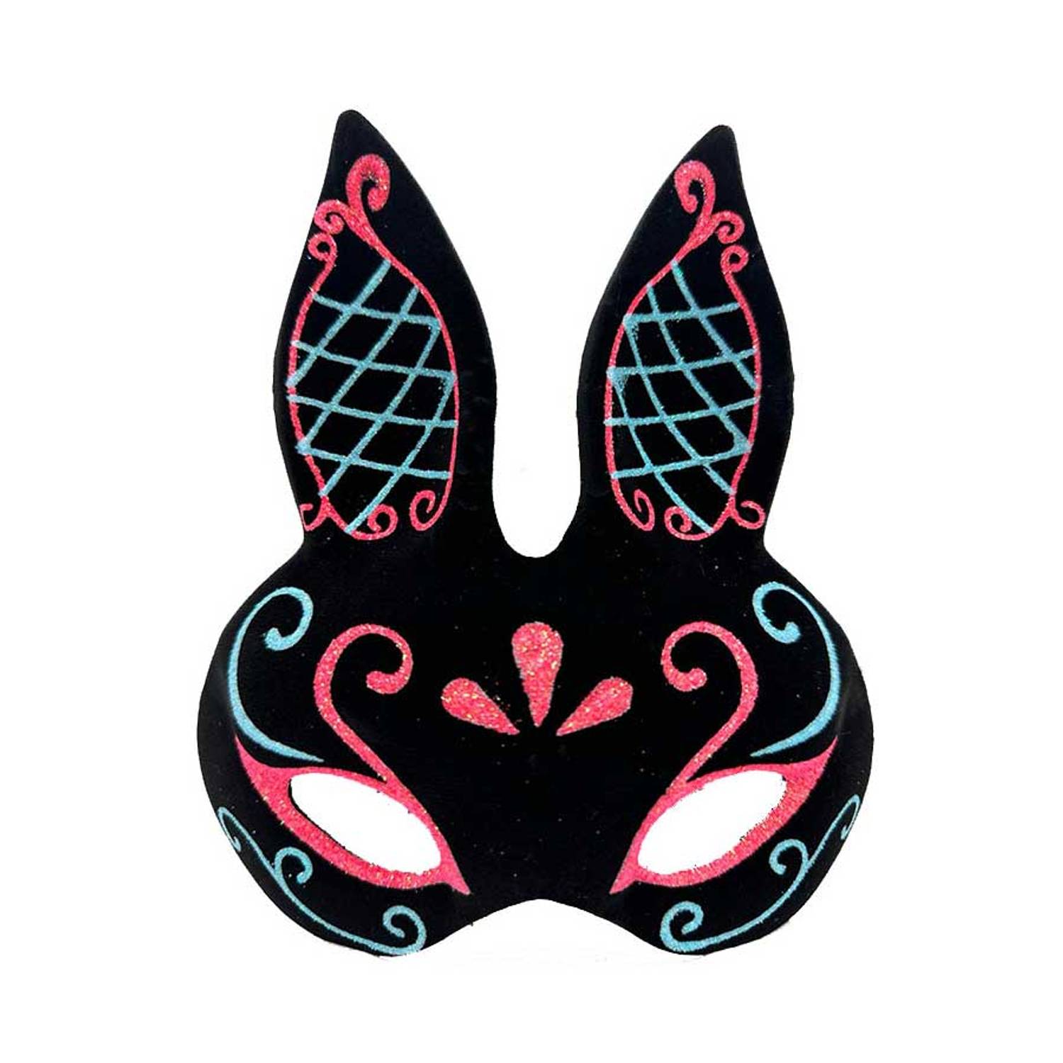 Чорна оксамітова маска-кролик зі світлом блакитного та червоного кольору 18x16 см для дітей