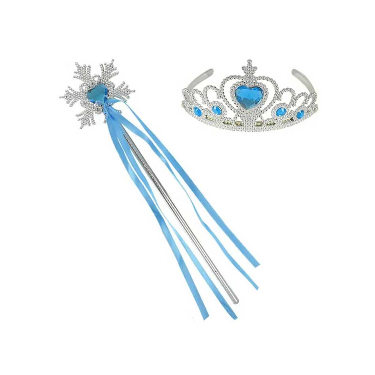 Набір корони та палички зі снігової теми Ельзи із країни снігу, блакитне серце, 34 см, для дітей від 3 років