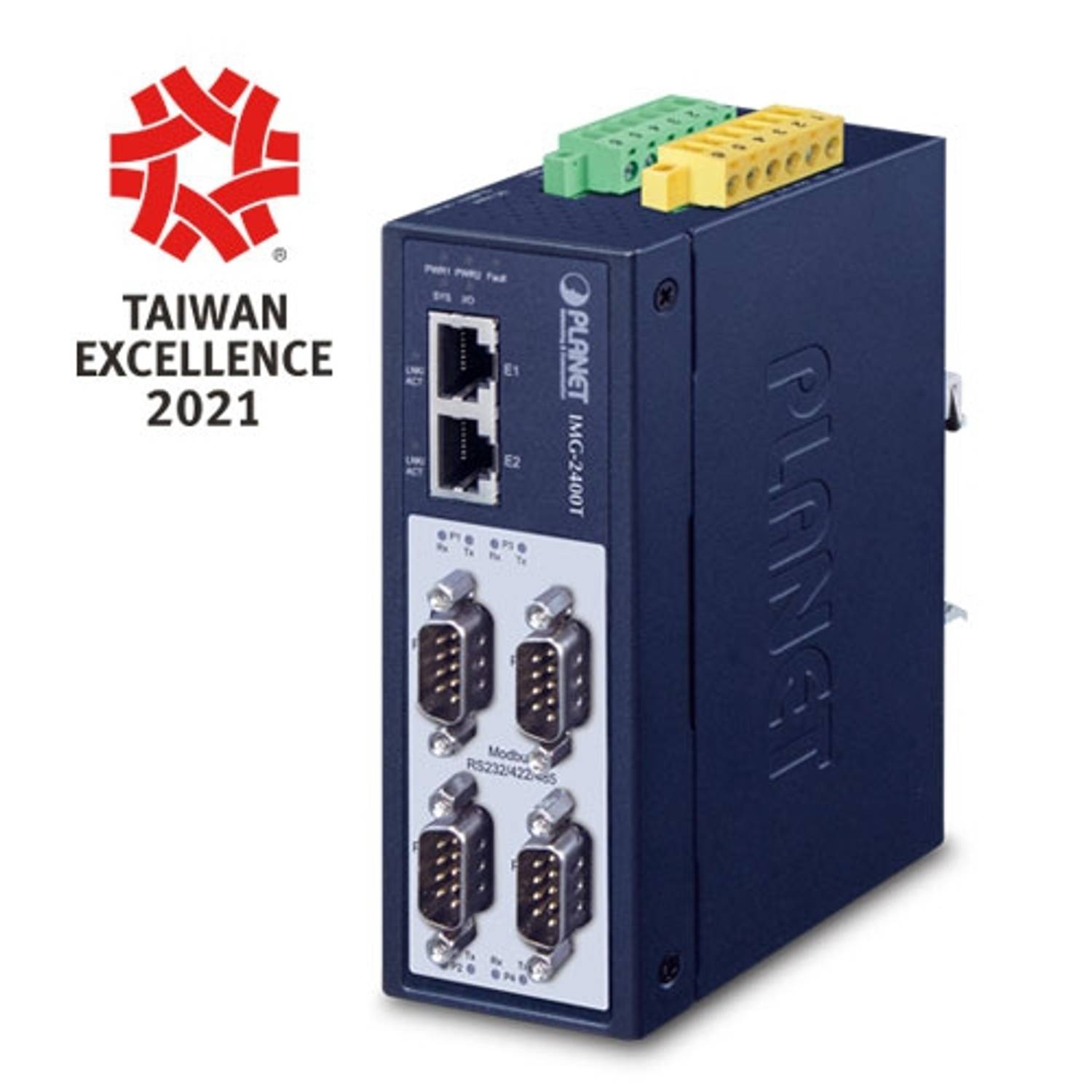 Программируемый промышленный шлюз Modbus, 4 порта RS232/RS422/RS485, 2x10/100TX, 2KV изоляция, 2xDI + 2xDO, IP40, диапазон -40~75°C